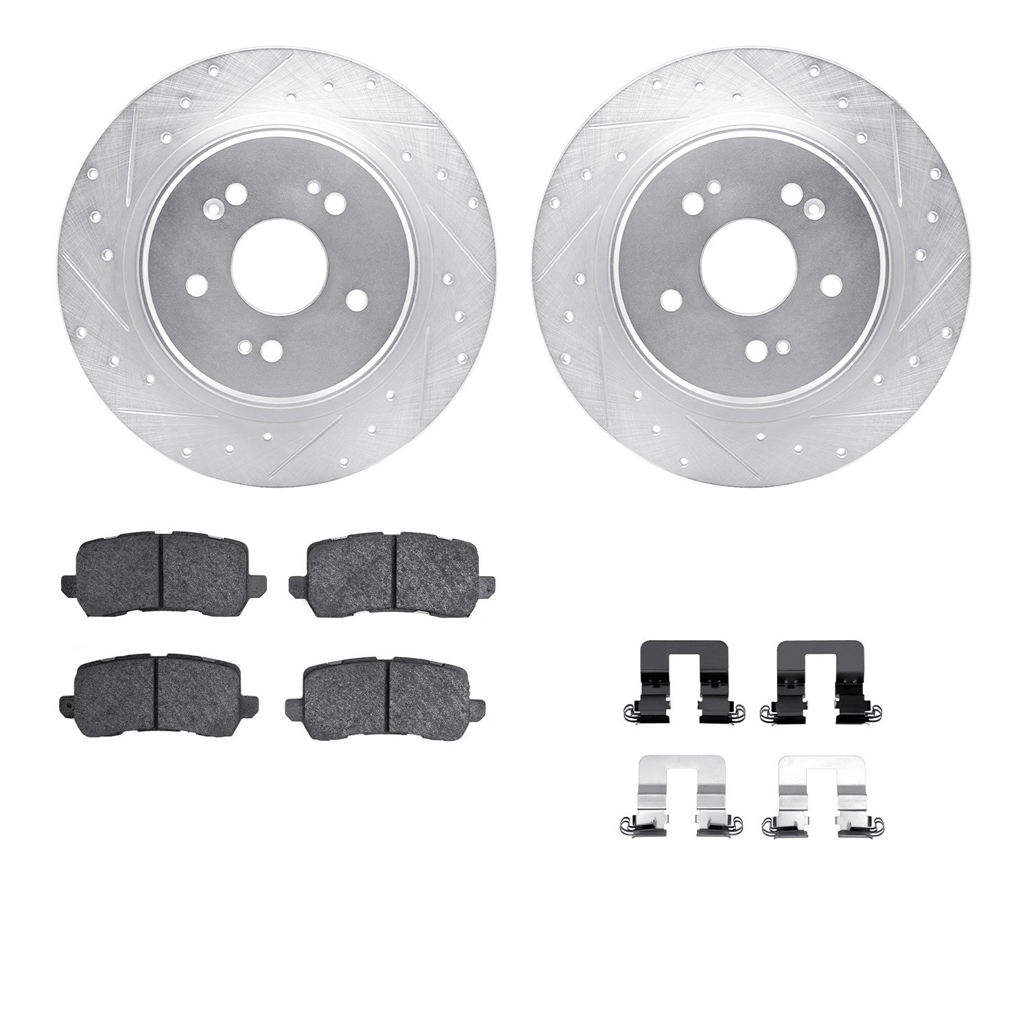 7512-58038 Drilled/Slotted Brake Rotors w/5000 Advanced Brake Pads Kit & Hardware [Silver], 2015-2020 Acura/Honda, Position: Rea