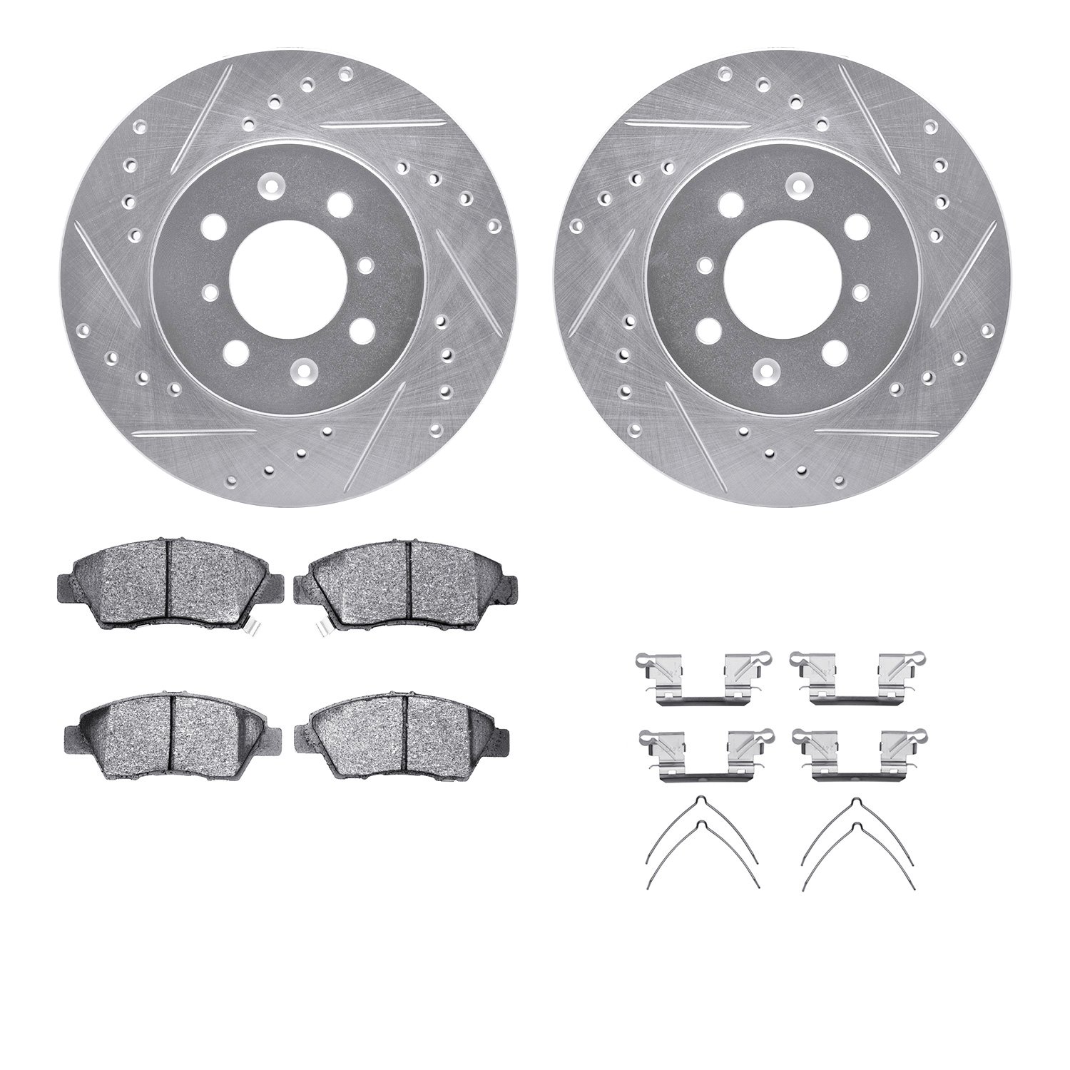 7512-59016 Drilled/Slotted Brake Rotors w/5000 Advanced Brake Pads Kit & Hardware [Silver], 2009-2014 Acura/Honda, Position: Fro