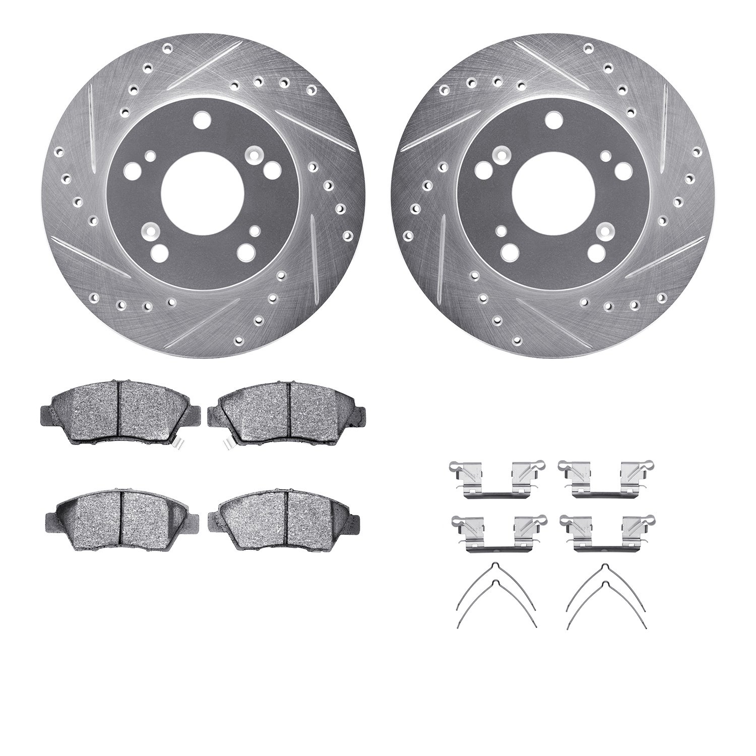 7512-59038 Drilled/Slotted Brake Rotors w/5000 Advanced Brake Pads Kit & Hardware [Silver], 2011-2015 Acura/Honda, Position: Fro