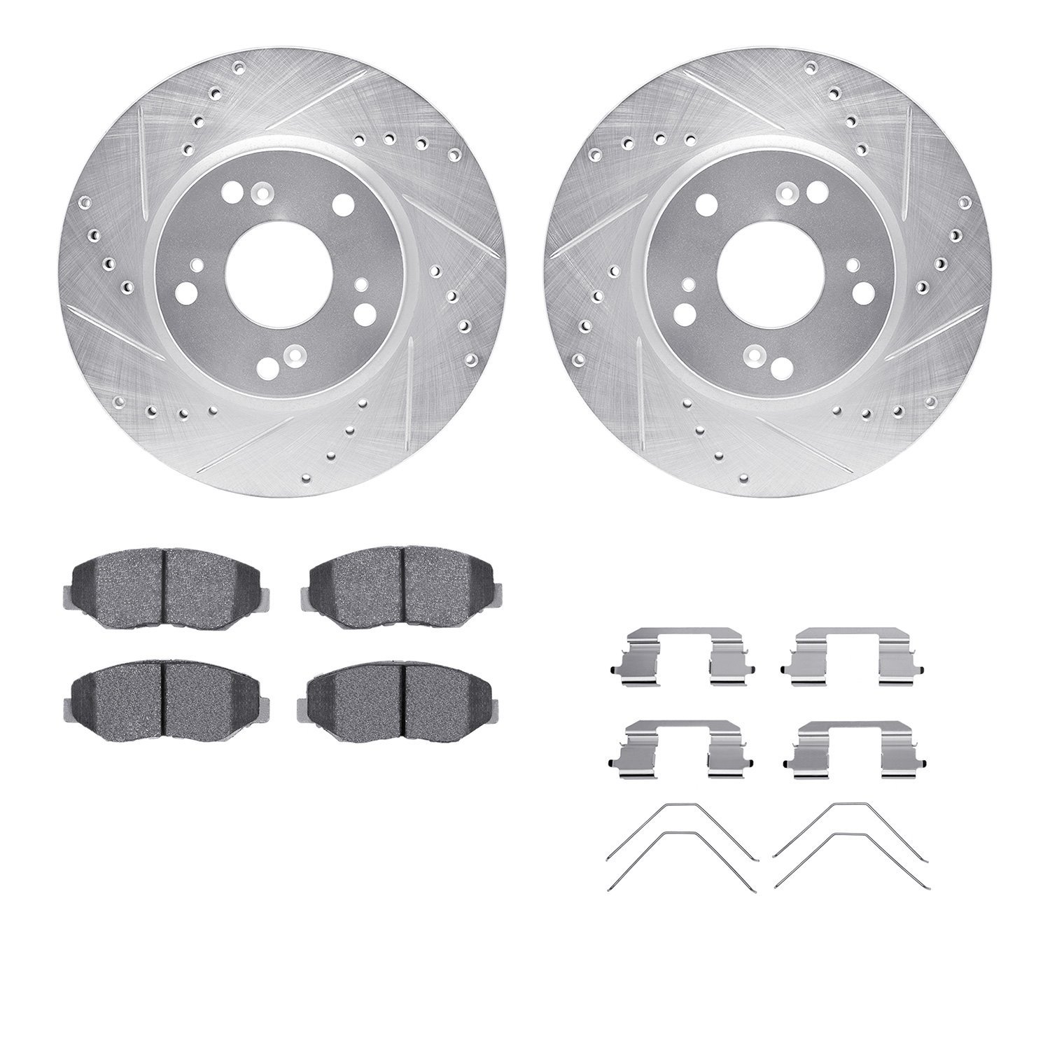 7512-59047 Drilled/Slotted Brake Rotors w/5000 Advanced Brake Pads Kit & Hardware [Silver], 2003-2017 Acura/Honda, Position: Fro