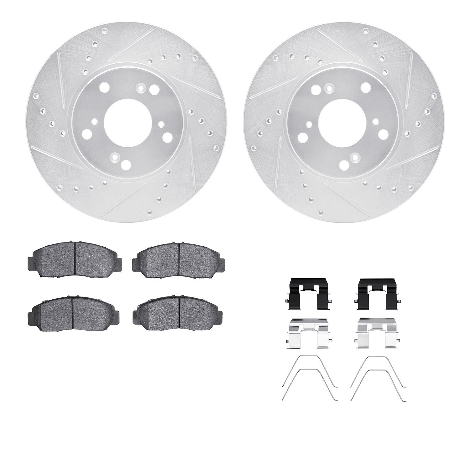 7512-59063 Drilled/Slotted Brake Rotors w/5000 Advanced Brake Pads Kit & Hardware [Silver], 2003-2021 Acura/Honda, Position: Fro