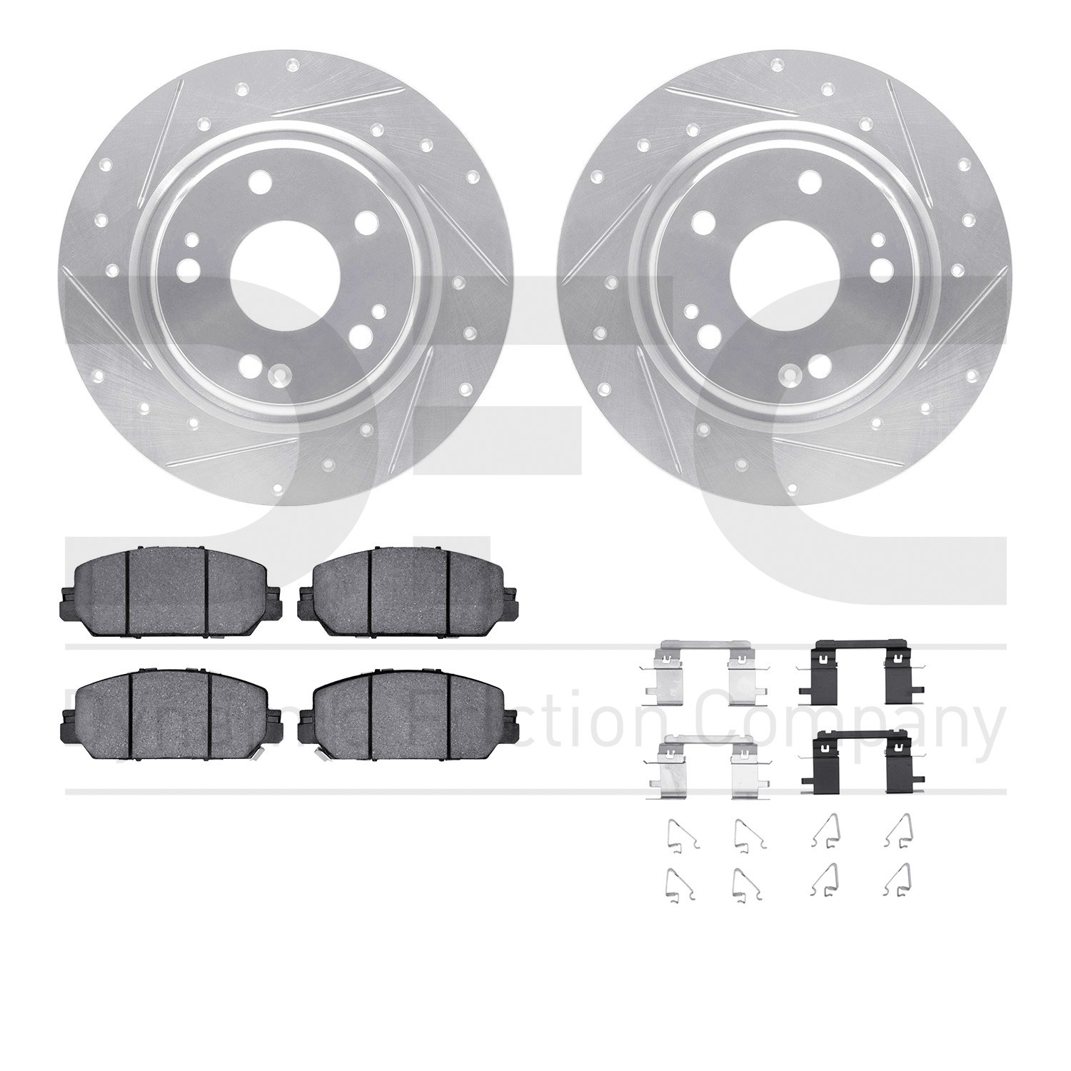 7512-59115 Drilled/Slotted Brake Rotors w/5000 Advanced Brake Pads Kit & Hardware [Silver], Fits Select Acura/Honda, Position: F