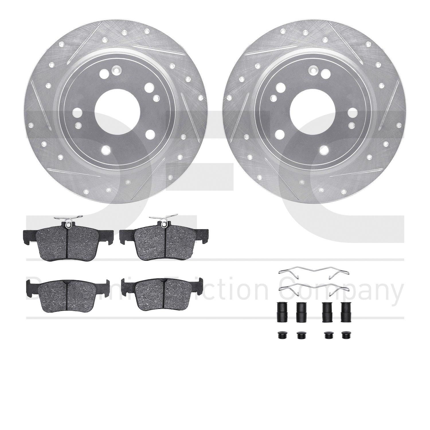 7512-59128 Drilled/Slotted Brake Rotors w/5000 Advanced Brake Pads Kit & Hardware [Silver], Fits Select Acura/Honda, Position: R