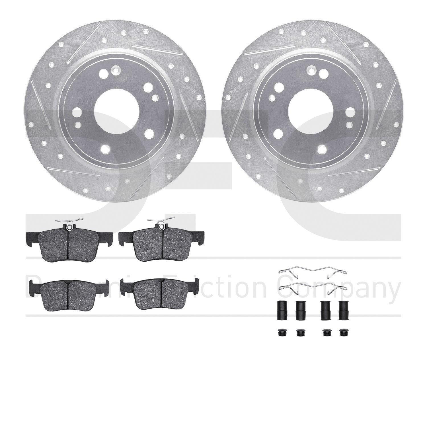 7512-59132 Drilled/Slotted Brake Rotors w/5000 Advanced Brake Pads Kit & Hardware [Silver], 2018-2020 Acura/Honda, Position: Rea