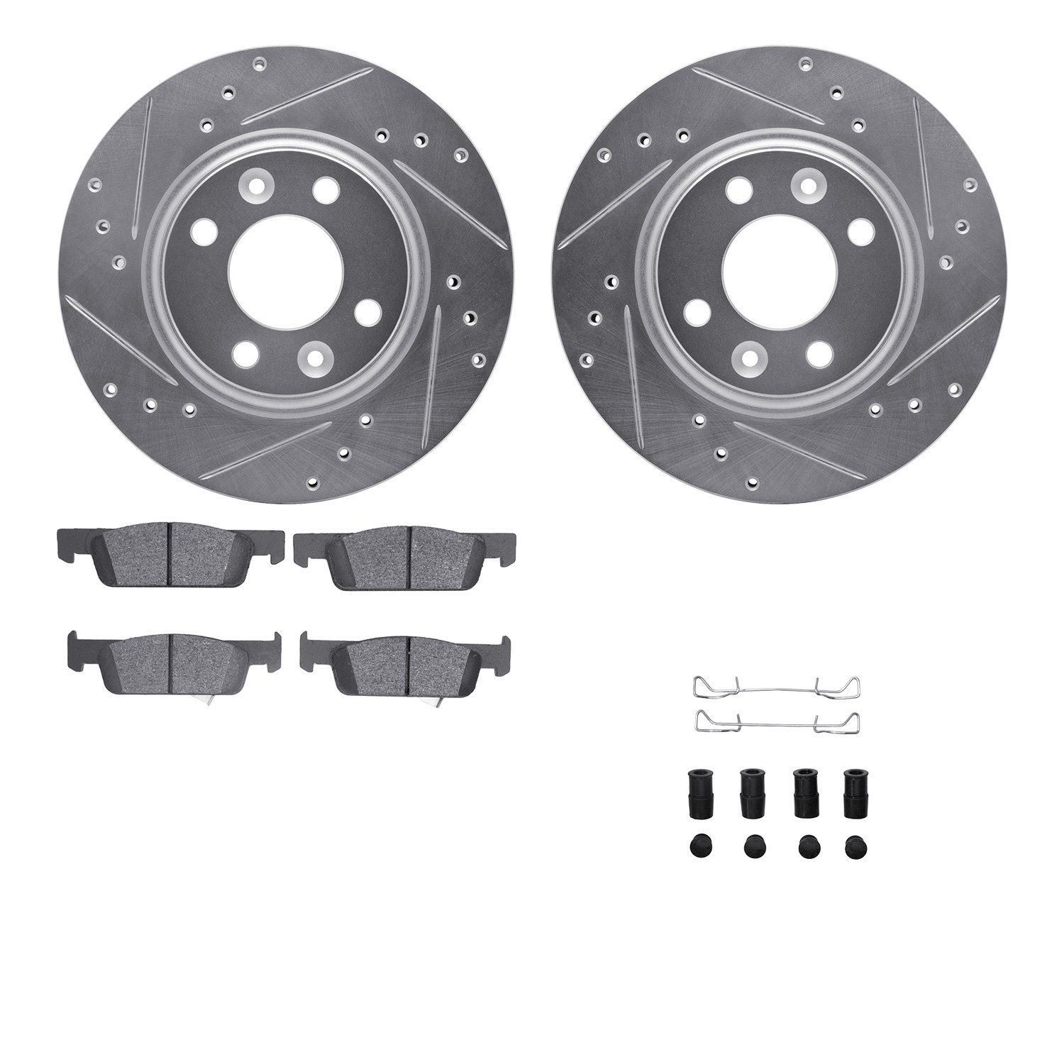 7512-63078 Drilled/Slotted Brake Rotors w/5000 Advanced Brake Pads Kit & Hardware [Silver], 2016-2018 Smart, Position: Front