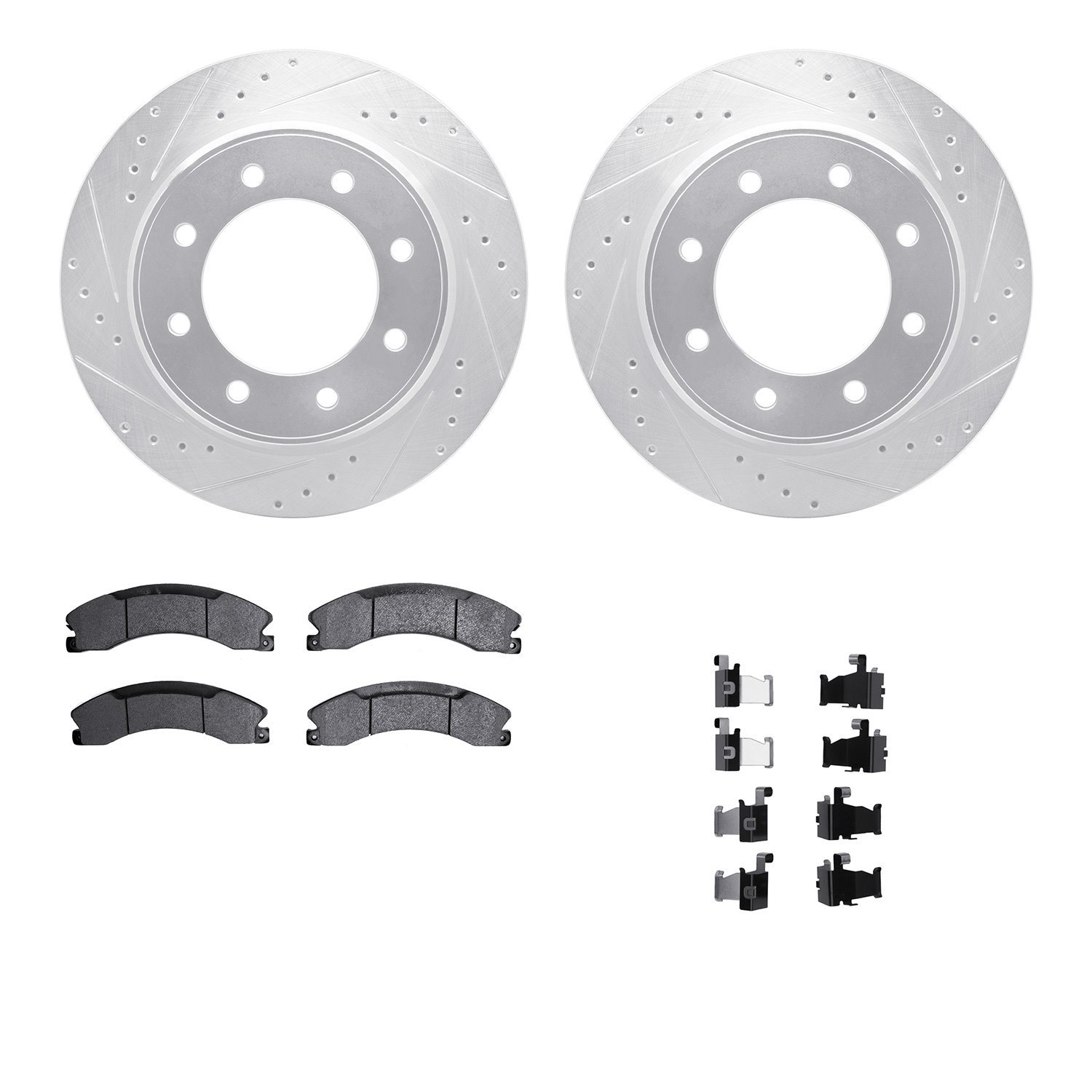 7512-67088 Drilled/Slotted Brake Rotors w/5000 Advanced Brake Pads Kit & Hardware [Silver], 2012-2021 Infiniti/Nissan, Position: