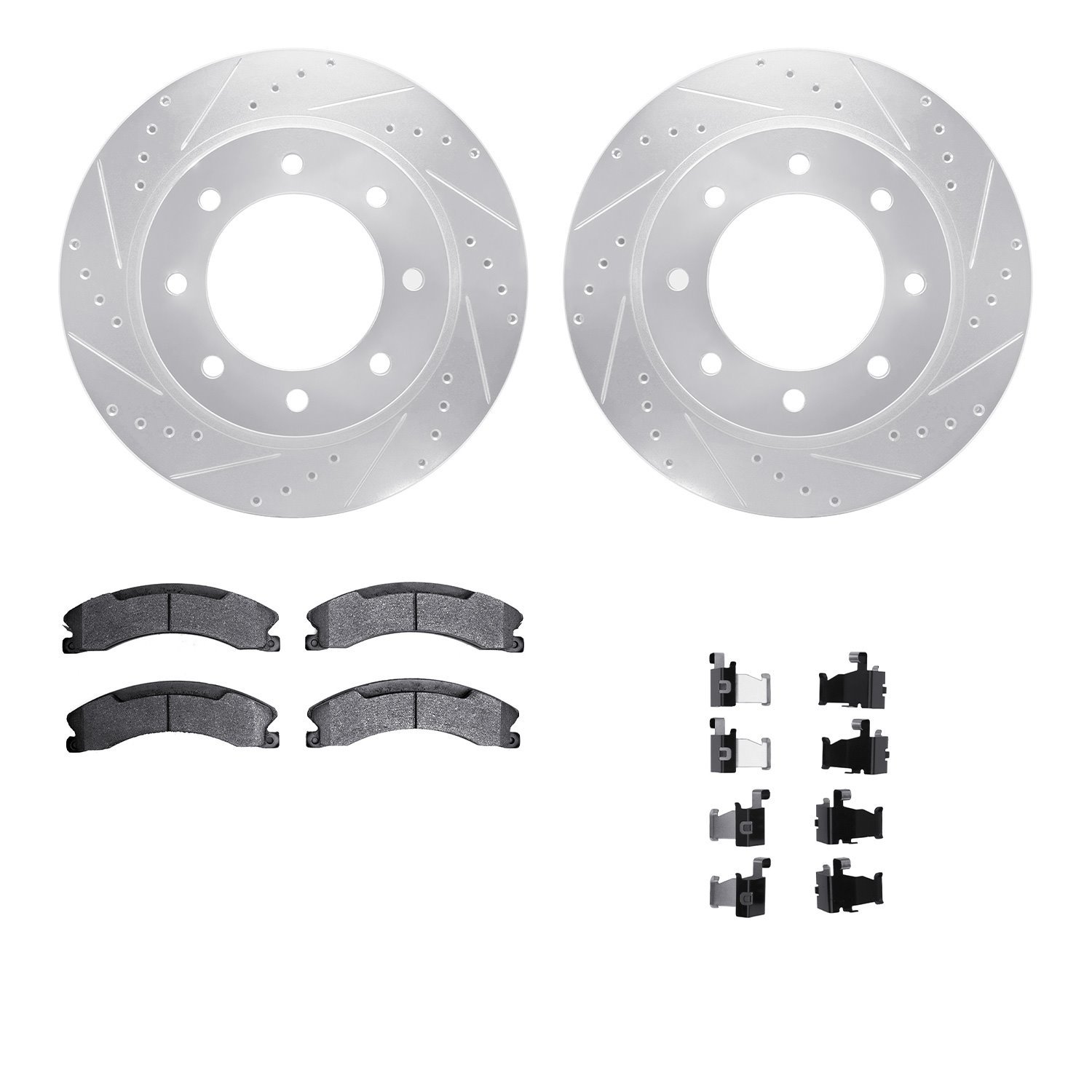 7512-67095 Drilled/Slotted Brake Rotors w/5000 Advanced Brake Pads Kit & Hardware [Silver], 2012-2021 Infiniti/Nissan, Position: