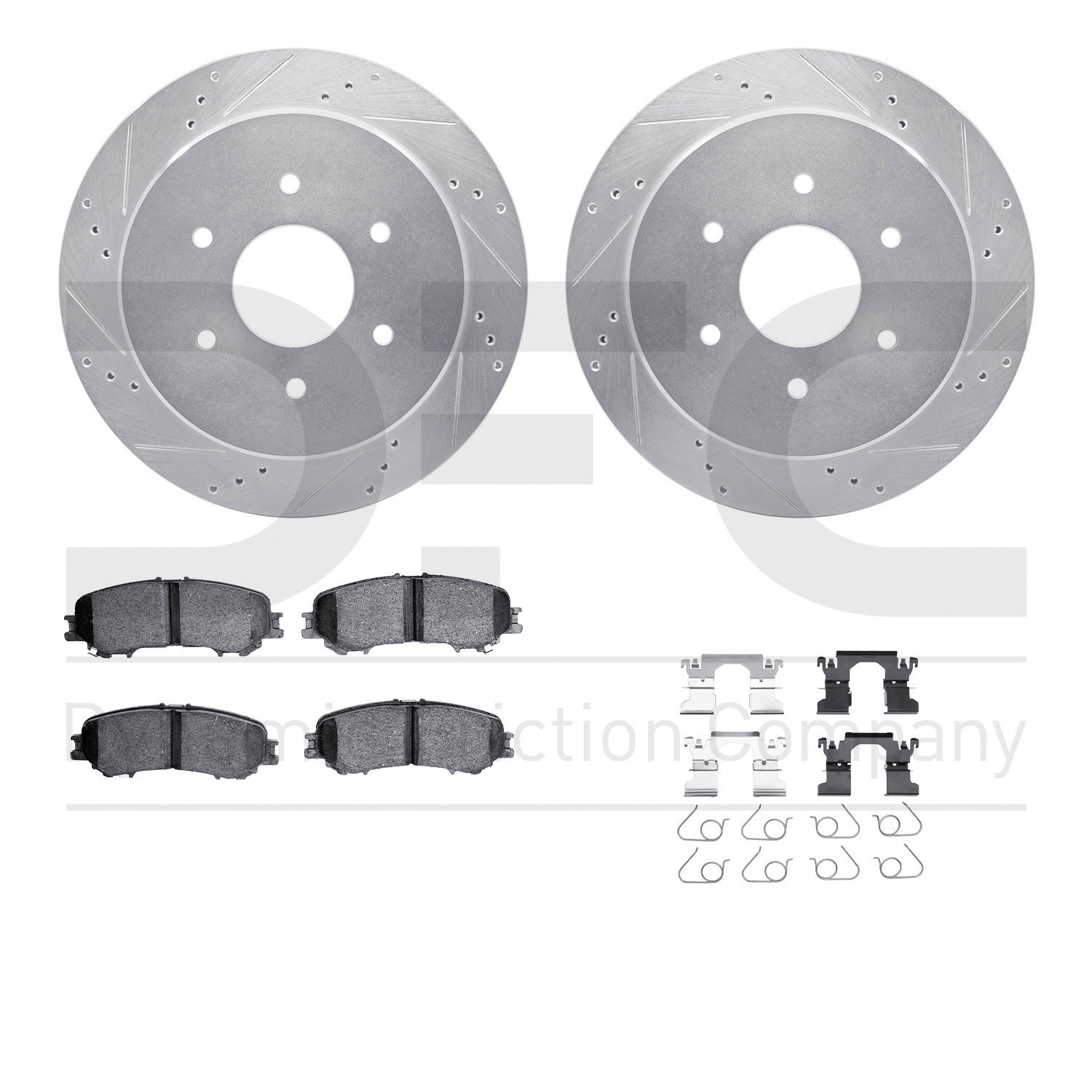 7512-67131 Drilled/Slotted Brake Rotors w/5000 Advanced Brake Pads Kit & Hardware [Silver], Fits Select Infiniti/Nissan, Positio