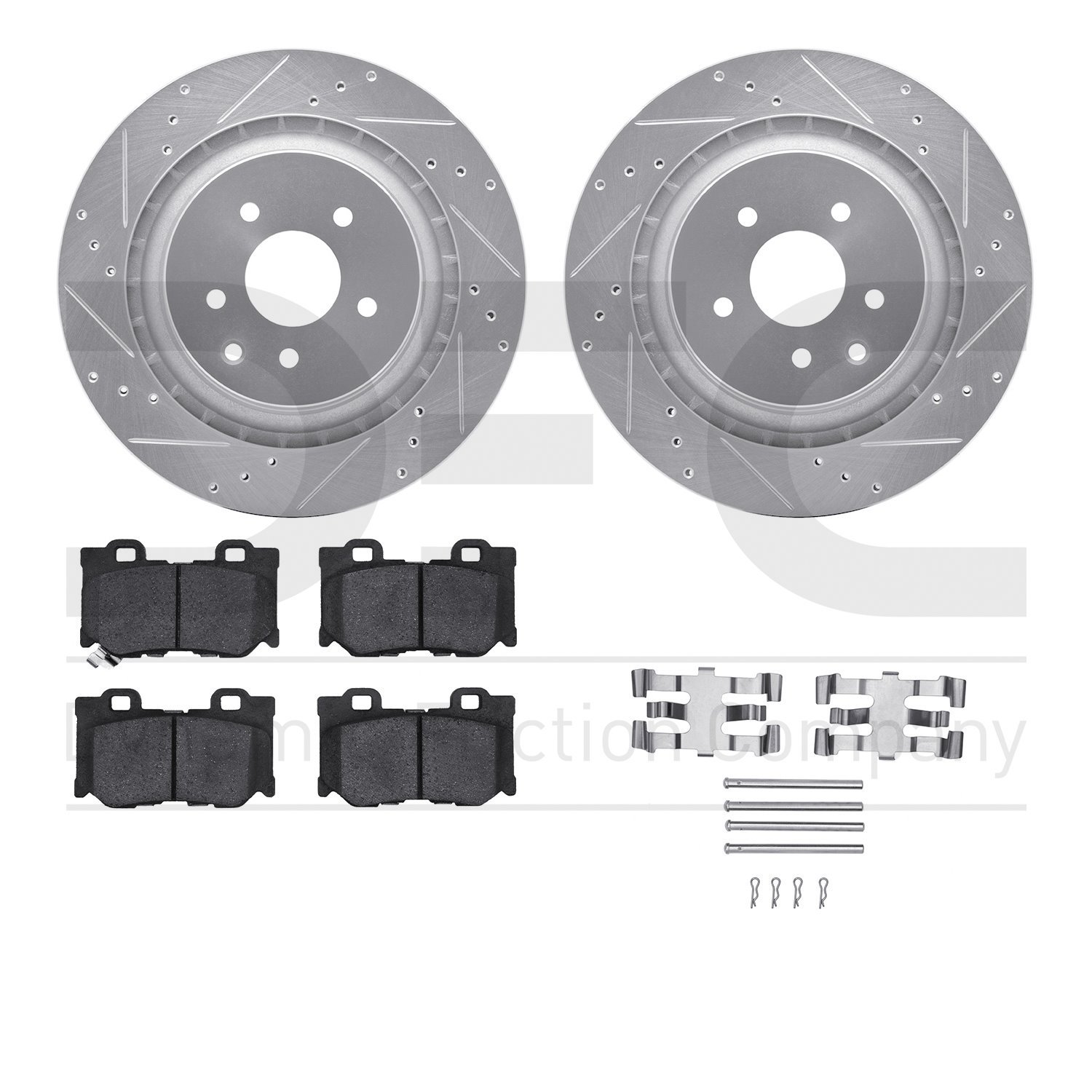 7512-68012 Drilled/Slotted Brake Rotors w/5000 Advanced Brake Pads Kit & Hardware [Silver], 2008-2020 Infiniti/Nissan, Position: