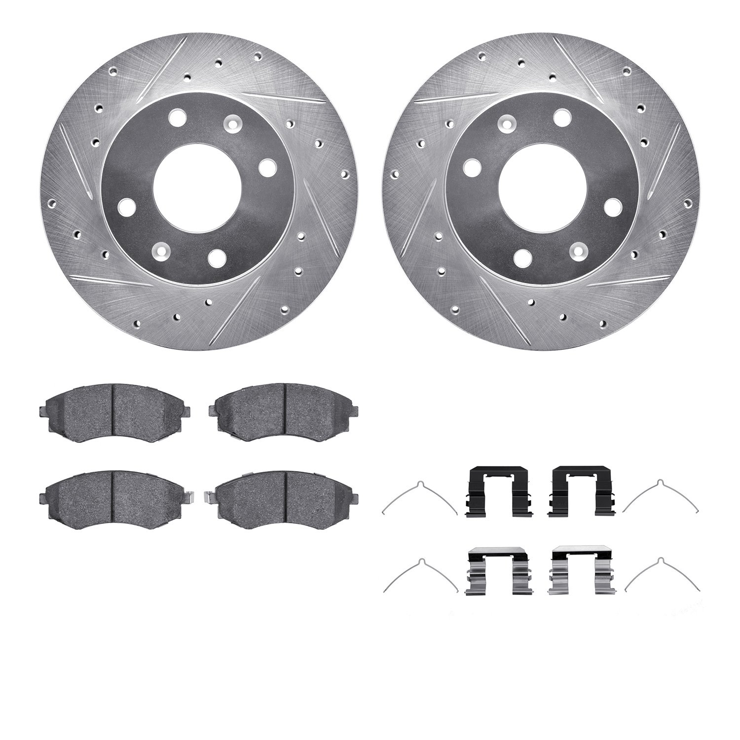 7512-72085 Drilled/Slotted Brake Rotors w/5000 Advanced Brake Pads Kit & Hardware [Silver], 1999-2001 Kia/Hyundai/Genesis, Posit