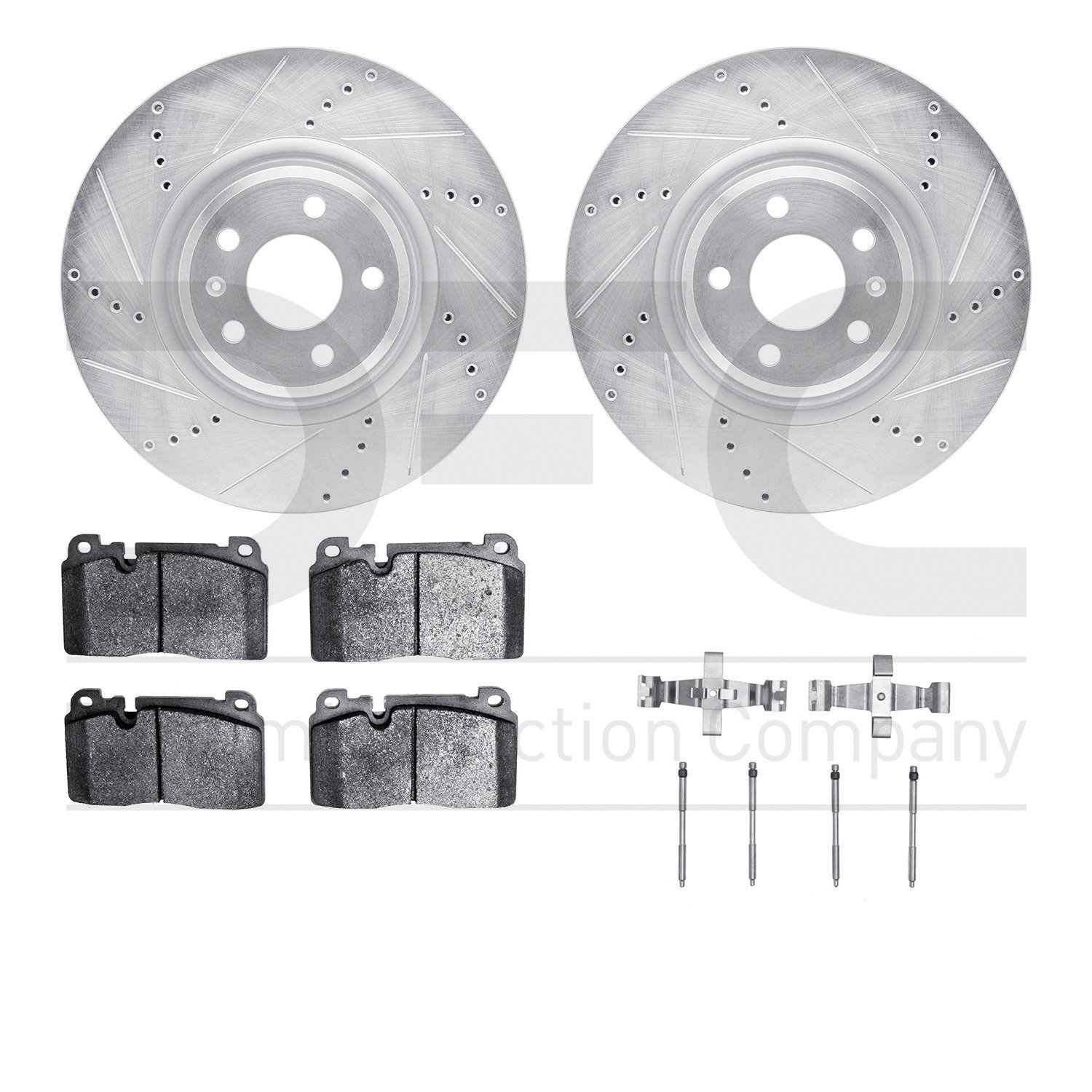 7512-73094 Drilled/Slotted Brake Rotors w/5000 Advanced Brake Pads Kit & Hardware [Silver], 2013-2020 Multiple Makes/Models, Pos