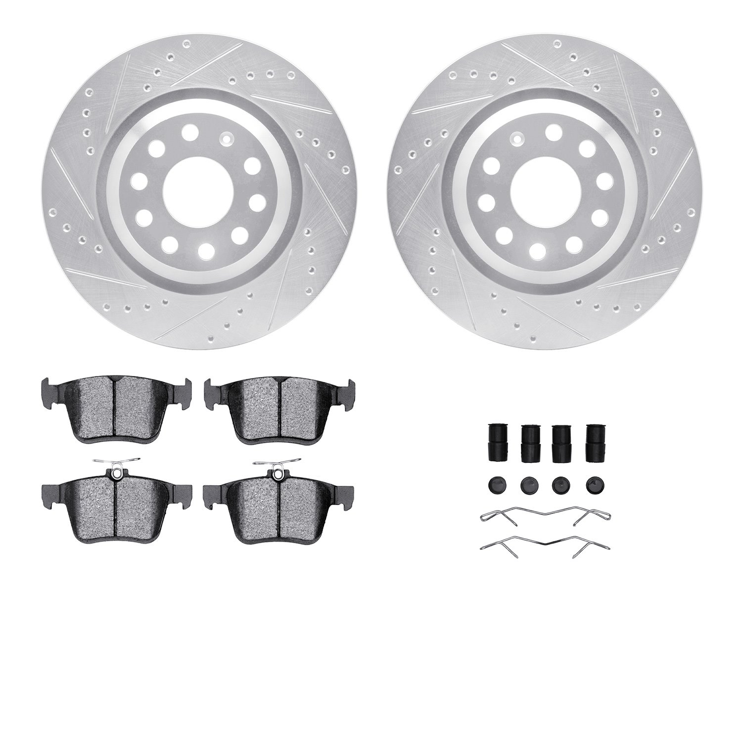 7512-74060 Drilled/Slotted Brake Rotors w/5000 Advanced Brake Pads Kit & Hardware [Silver], Fits Select Audi/Volkswagen, Positio
