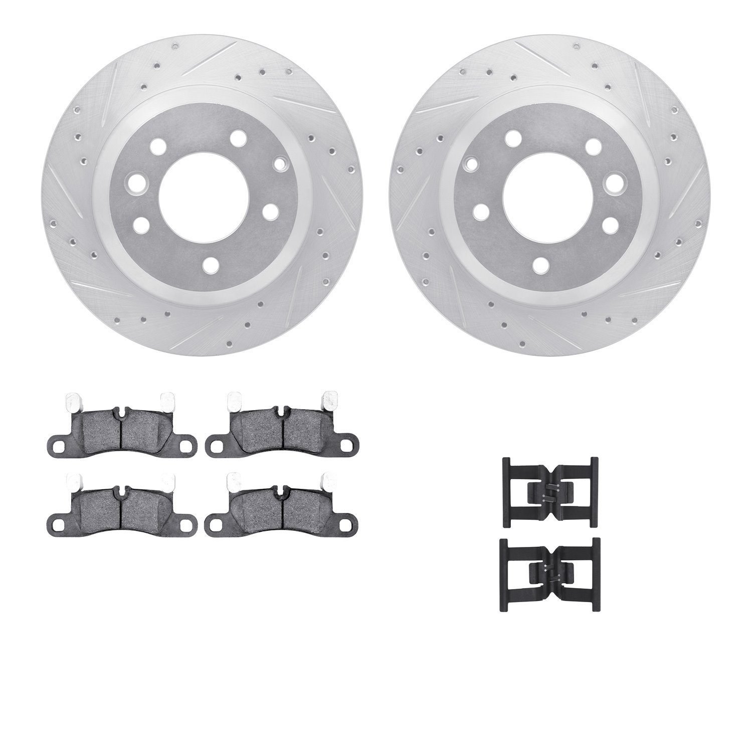 7512-74089 Drilled/Slotted Brake Rotors w/5000 Advanced Brake Pads Kit & Hardware [Silver], 2011-2018 Multiple Makes/Models, Pos