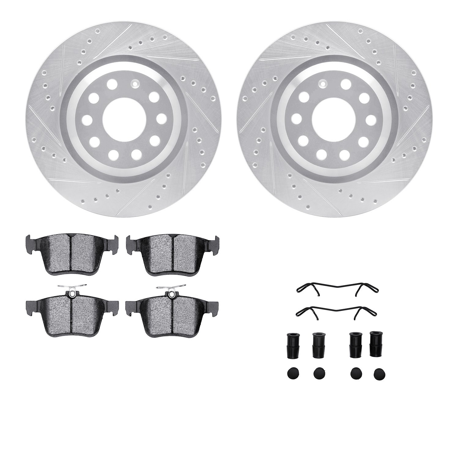 7512-74093 Drilled/Slotted Brake Rotors w/5000 Advanced Brake Pads Kit & Hardware [Silver], Fits Select Audi/Volkswagen, Positio