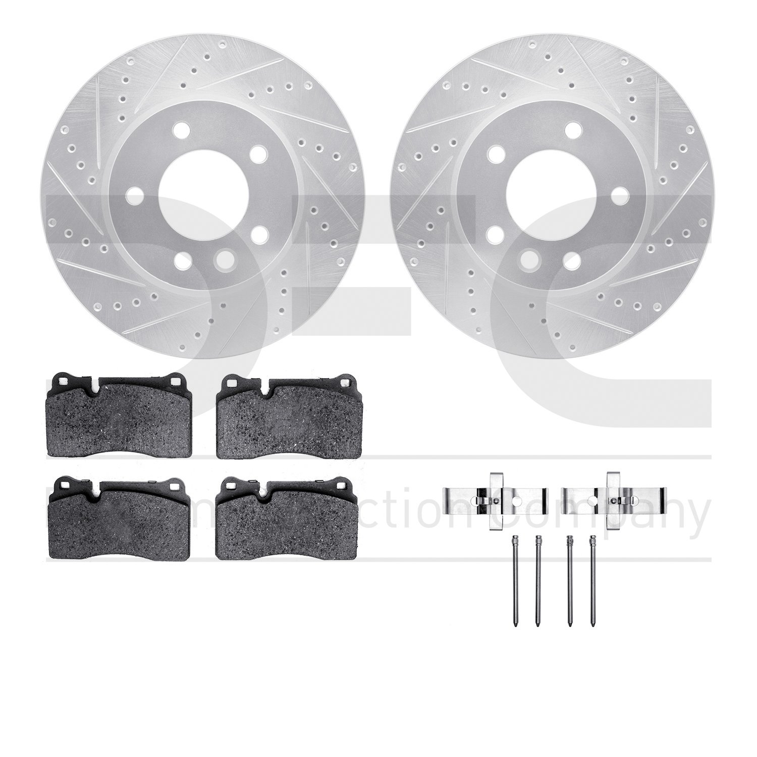 7512-74116 Drilled/Slotted Brake Rotors w/5000 Advanced Brake Pads Kit & Hardware [Silver], 2006-2018 Audi/Volkswagen, Position: