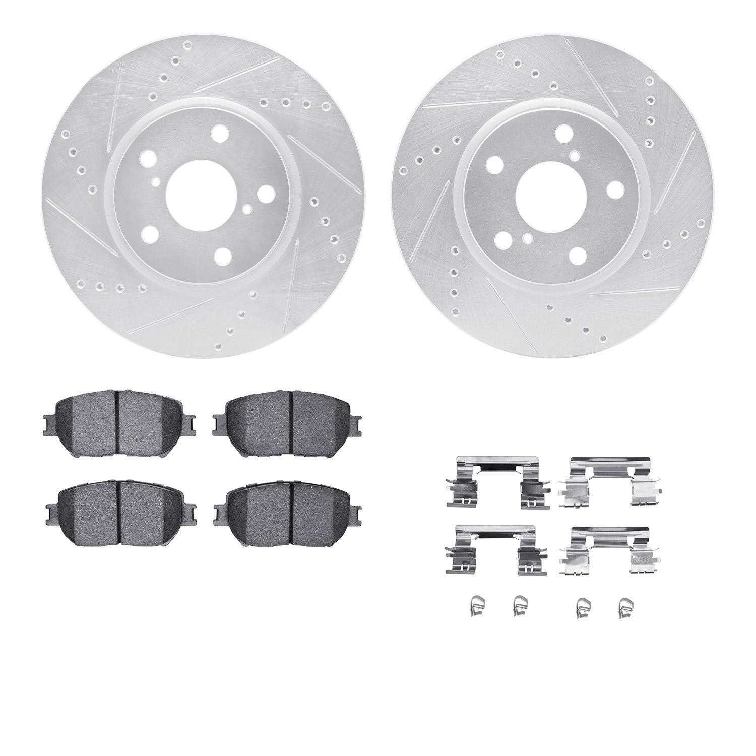 7512-75016 Drilled/Slotted Brake Rotors w/5000 Advanced Brake Pads Kit & Hardware [Silver], 2006-2015 Lexus/Toyota/Scion, Positi