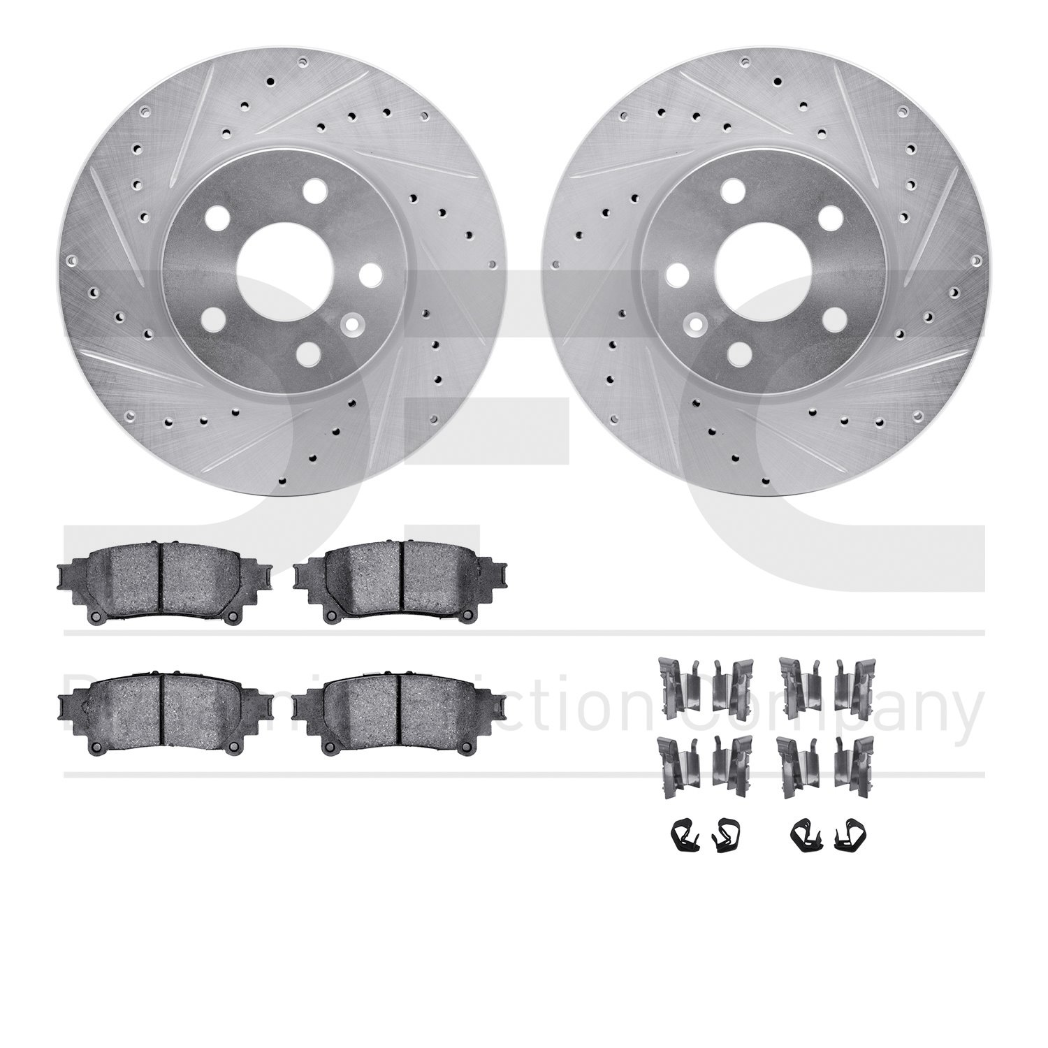 7512-75020 Drilled/Slotted Brake Rotors w/5000 Advanced Brake Pads Kit & Hardware [Silver], 2014-2015 Lexus/Toyota/Scion, Positi