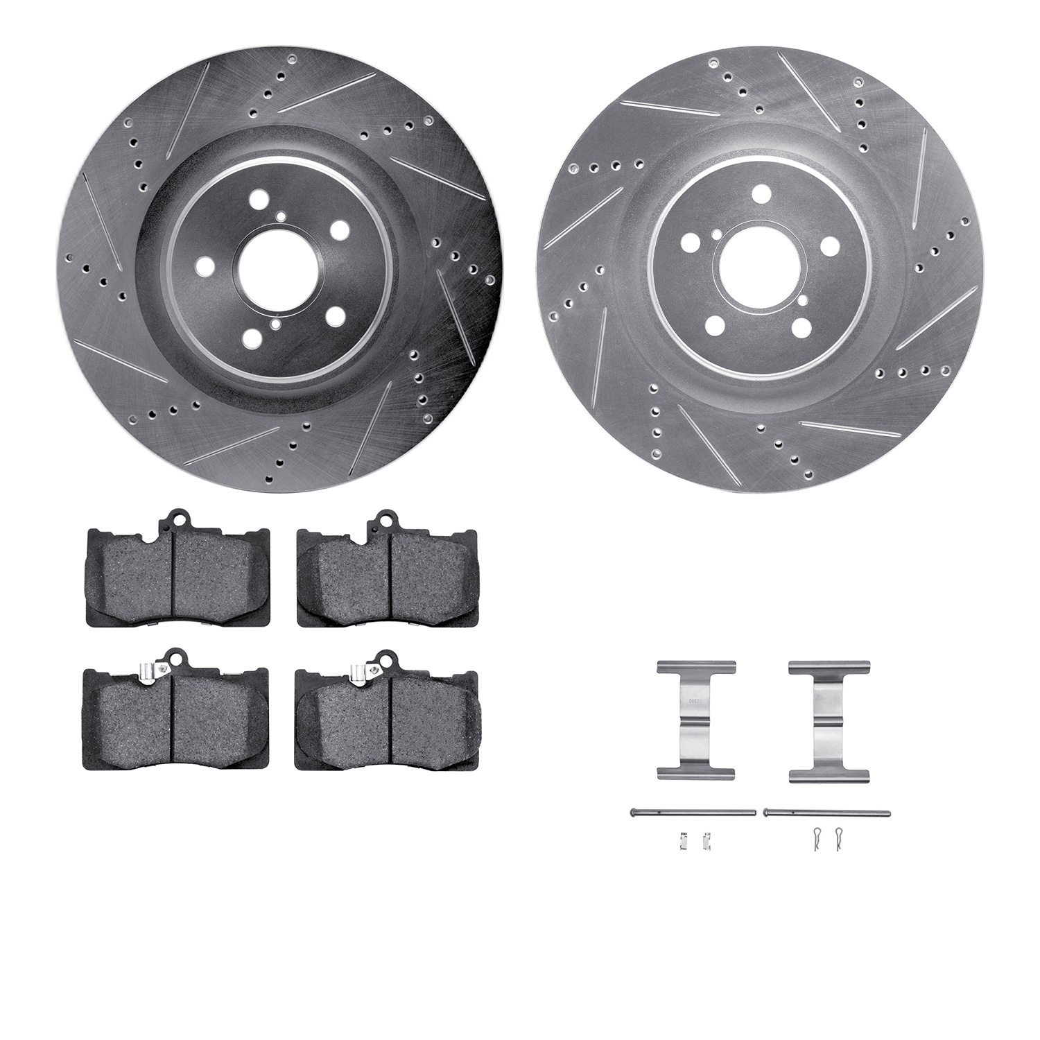 7512-75030 Drilled/Slotted Brake Rotors w/5000 Advanced Brake Pads Kit & Hardware [Silver], 2013-2020 Lexus/Toyota/Scion, Positi