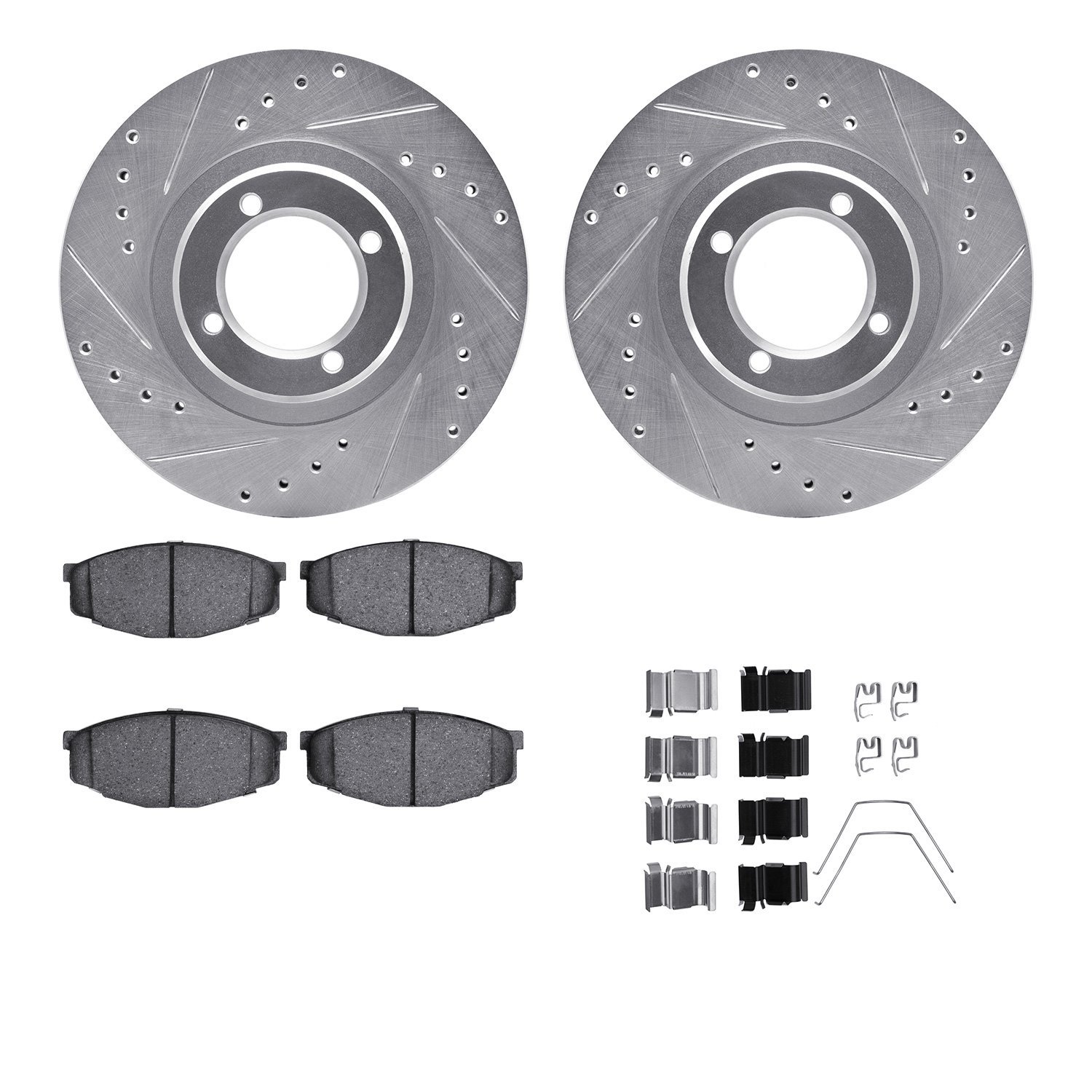 7512-76025 Drilled/Slotted Brake Rotors w/5000 Advanced Brake Pads Kit & Hardware [Silver], 1985-1988 Lexus/Toyota/Scion, Positi