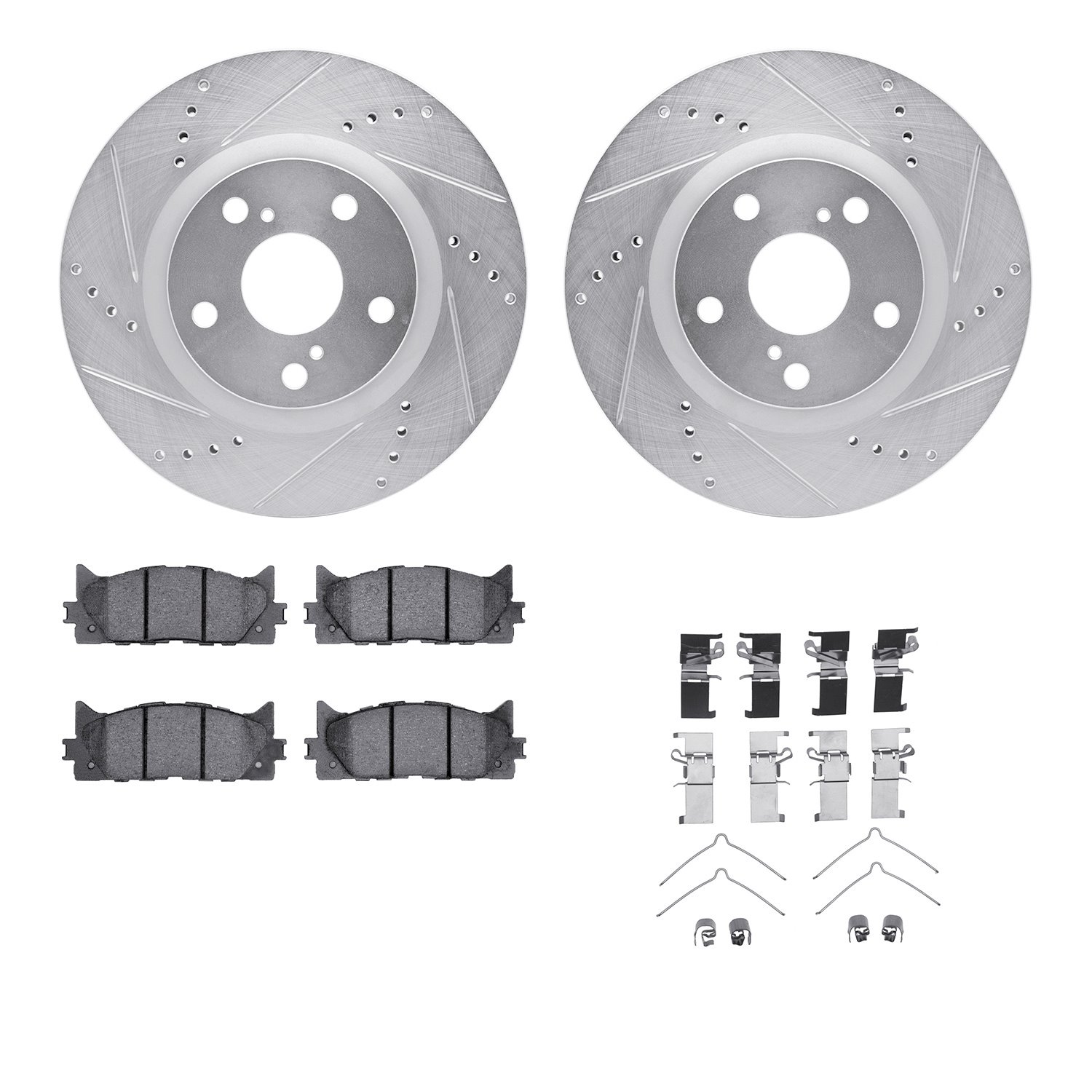 7512-76132 Drilled/Slotted Brake Rotors w/5000 Advanced Brake Pads Kit & Hardware [Silver], 2007-2018 Lexus/Toyota/Scion, Positi