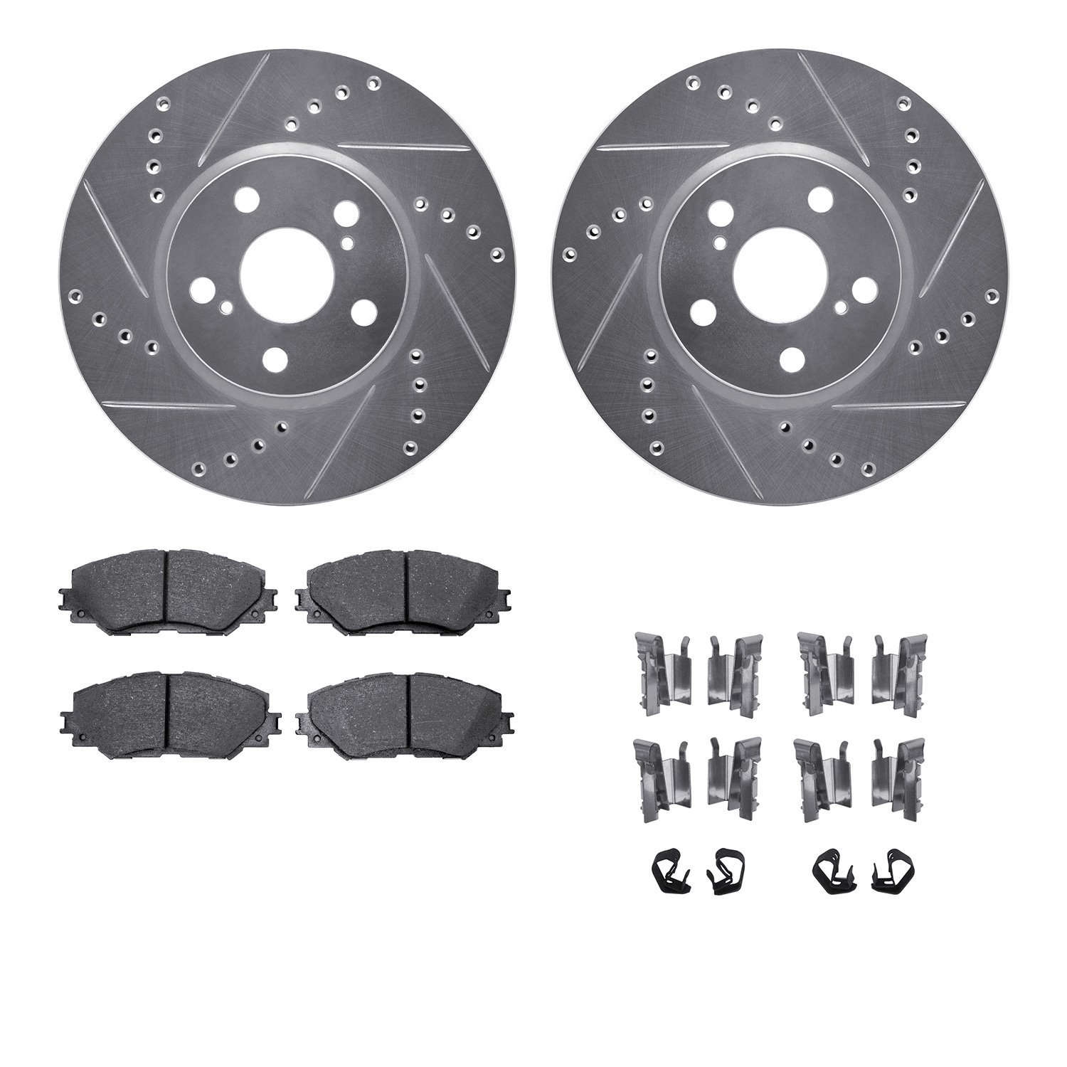 7512-76137 Drilled/Slotted Brake Rotors w/5000 Advanced Brake Pads Kit & Hardware [Silver], 2008-2019 Multiple Makes/Models, Pos