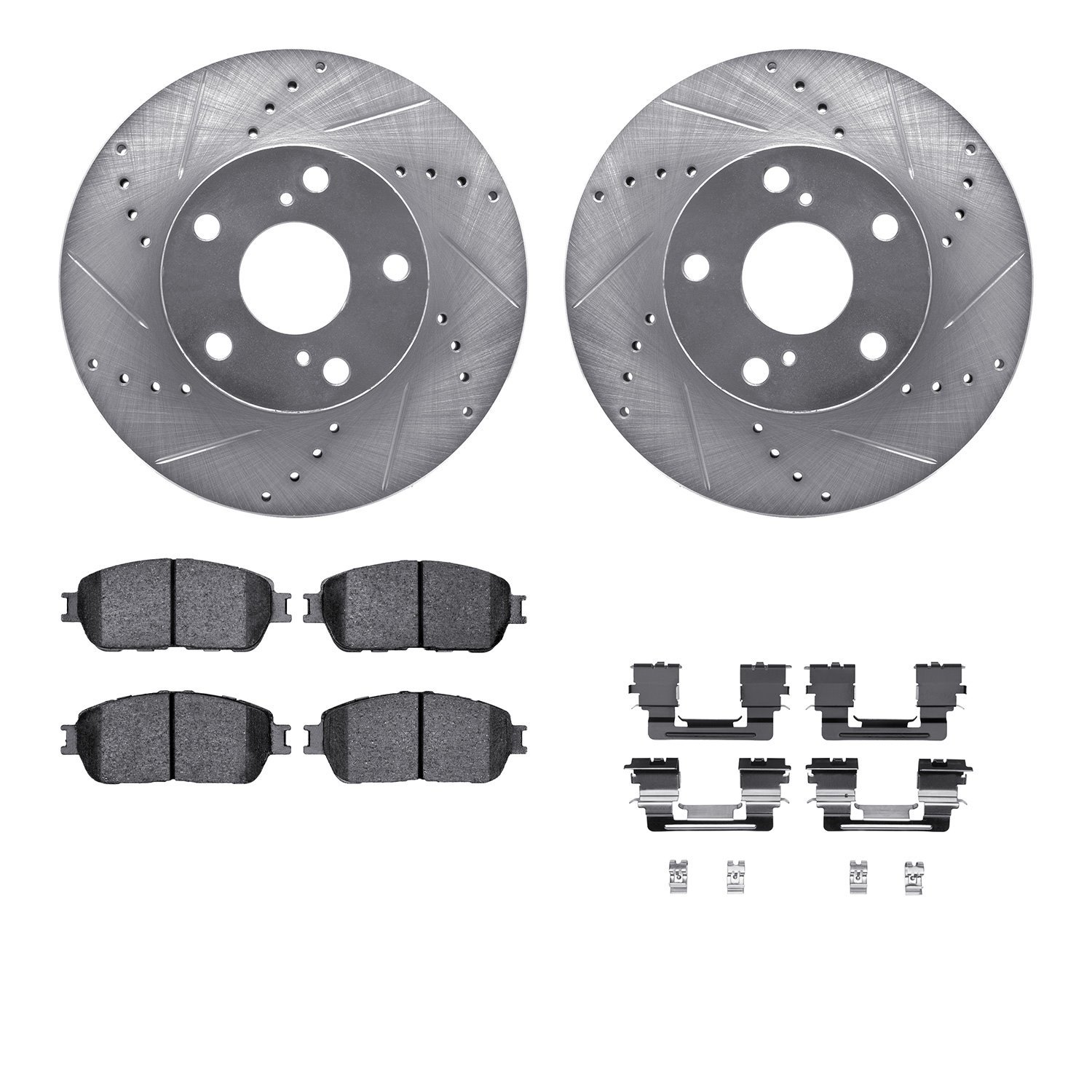 7512-76138 Drilled/Slotted Brake Rotors w/5000 Advanced Brake Pads Kit & Hardware [Silver], 2005-2015 Lexus/Toyota/Scion, Positi