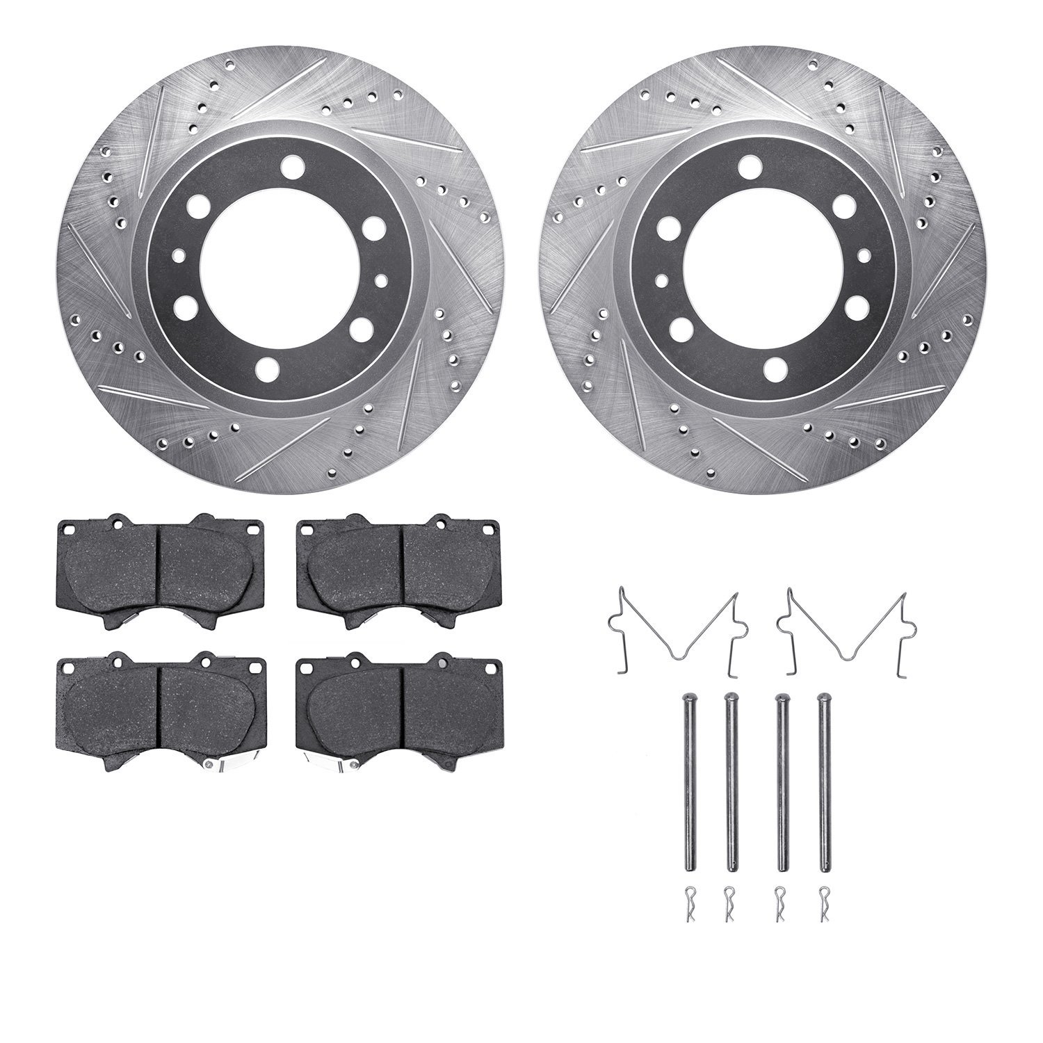 7512-76147 Drilled/Slotted Brake Rotors w/5000 Advanced Brake Pads Kit & Hardware [Silver], Fits Select Lexus/Toyota/Scion, Posi