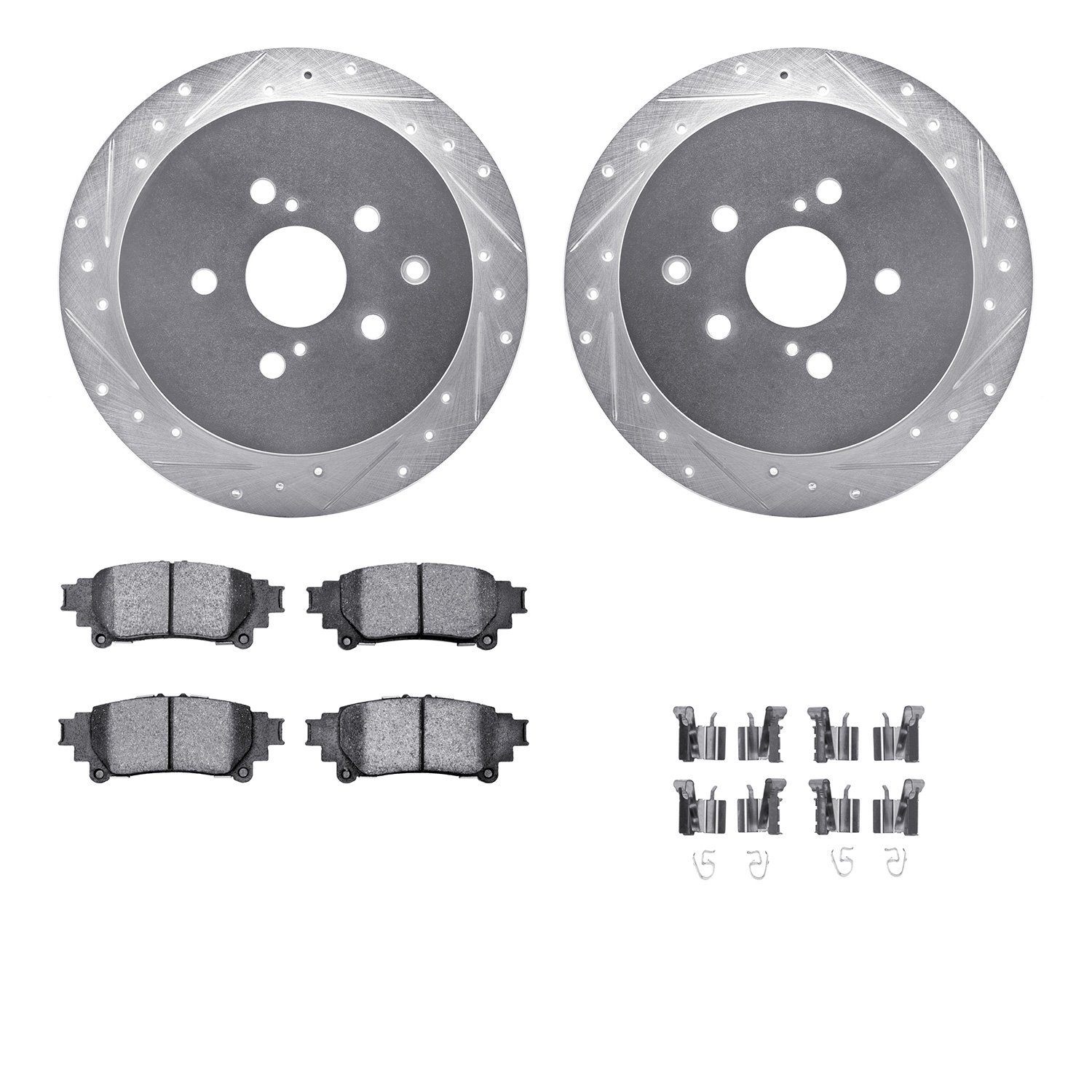 7512-76167 Drilled/Slotted Brake Rotors w/5000 Advanced Brake Pads Kit & Hardware [Silver], 2010-2020 Lexus/Toyota/Scion, Positi