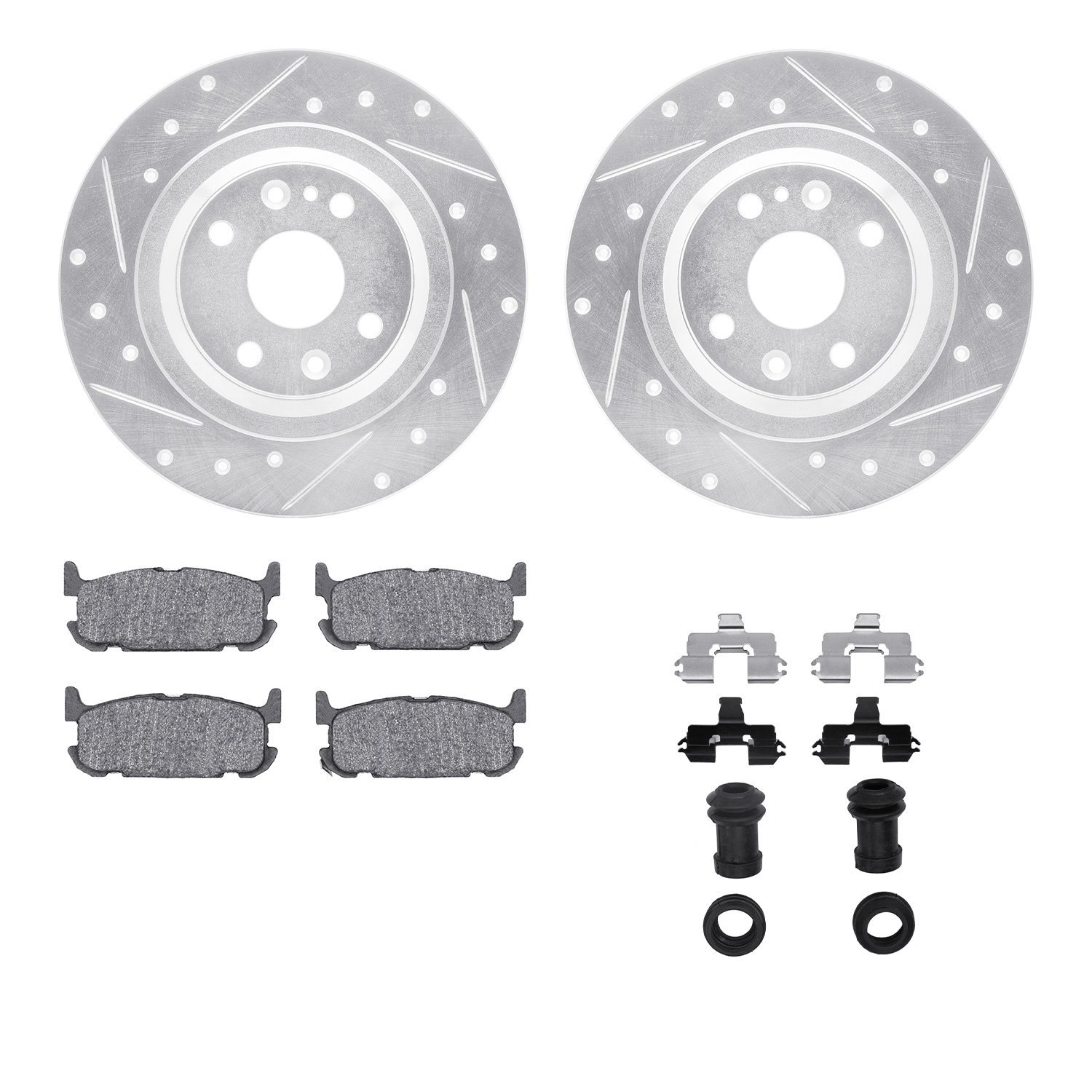7512-80027 Drilled/Slotted Brake Rotors w/5000 Advanced Brake Pads Kit & Hardware [Silver], 2001-2005 Ford/Lincoln/Mercury/Mazda