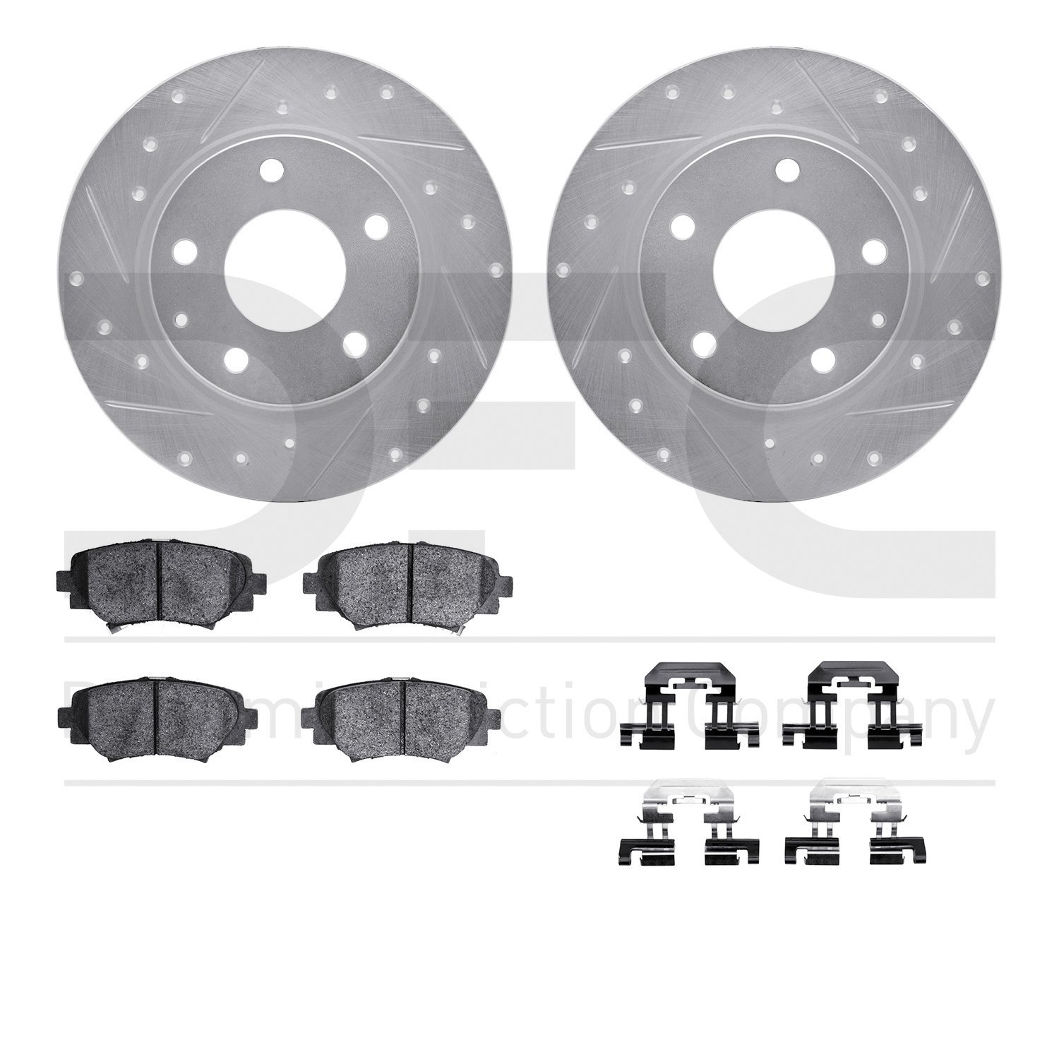 7512-80042 Drilled/Slotted Brake Rotors w/5000 Advanced Brake Pads Kit & Hardware [Silver], 2014-2016 Ford/Lincoln/Mercury/Mazda