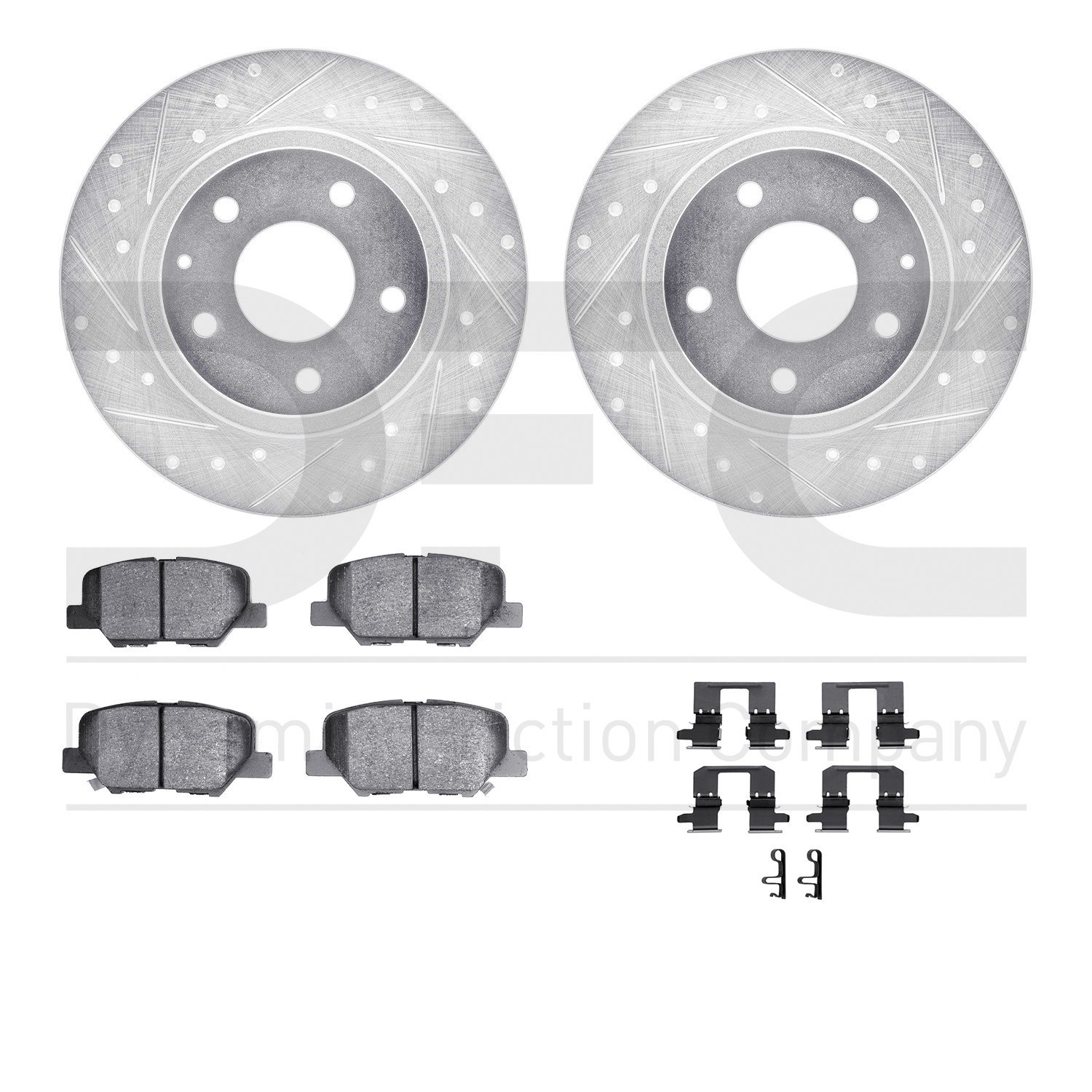 7512-80044 Drilled/Slotted Brake Rotors w/5000 Advanced Brake Pads Kit & Hardware [Silver], 2014-2015 Ford/Lincoln/Mercury/Mazda