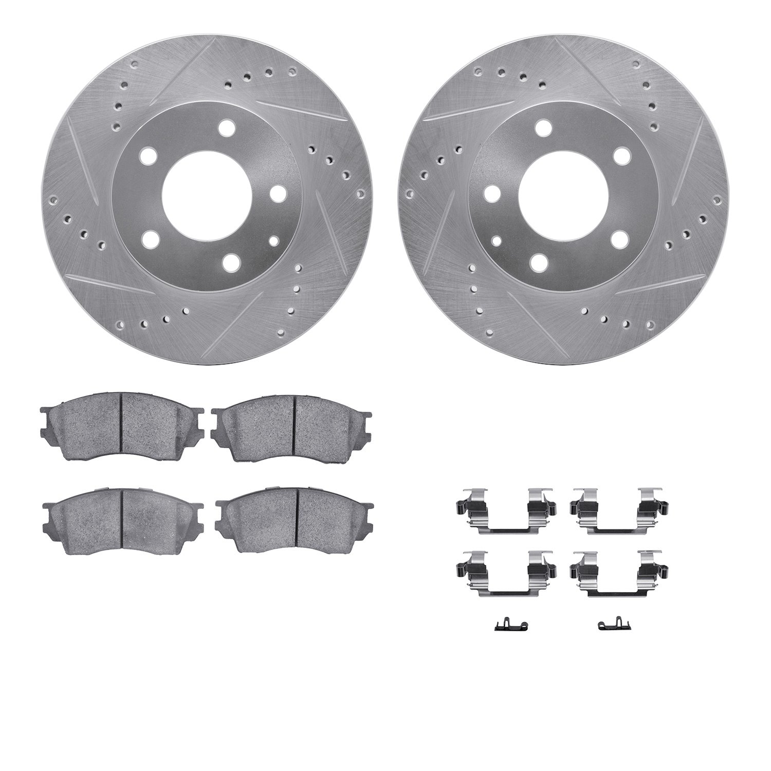 7512-80051 Drilled/Slotted Brake Rotors w/5000 Advanced Brake Pads Kit & Hardware [Silver], 1995-2000 Ford/Lincoln/Mercury/Mazda