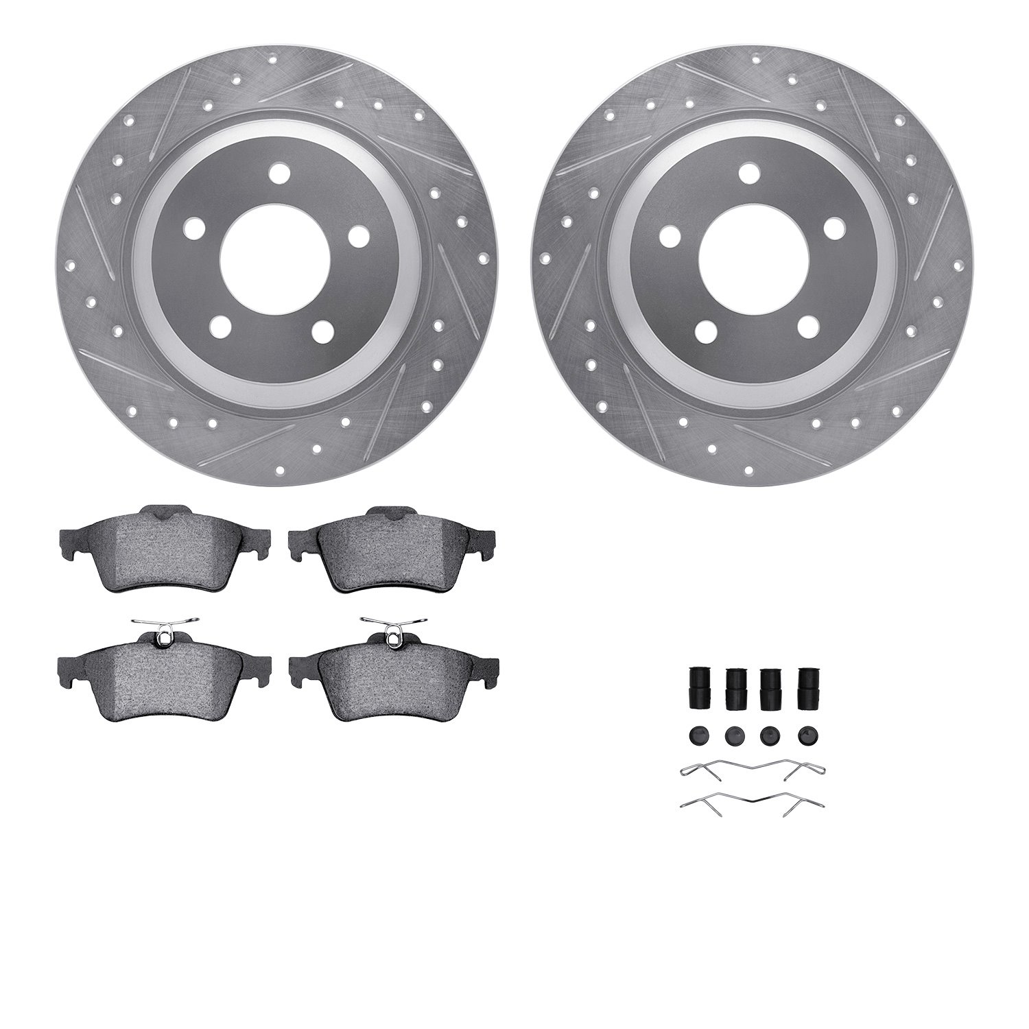 7512-80053 Drilled/Slotted Brake Rotors w/5000 Advanced Brake Pads Kit & Hardware [Silver], 2006-2015 Ford/Lincoln/Mercury/Mazda