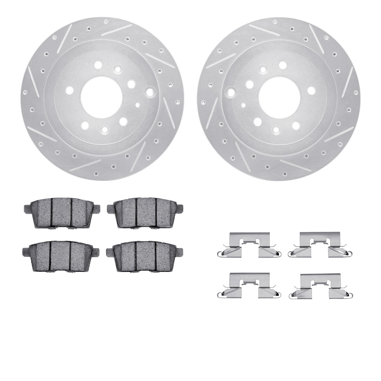 7512-80069 Drilled/Slotted Brake Rotors w/5000 Advanced Brake Pads Kit & Hardware [Silver], 2007-2012 Ford/Lincoln/Mercury/Mazda