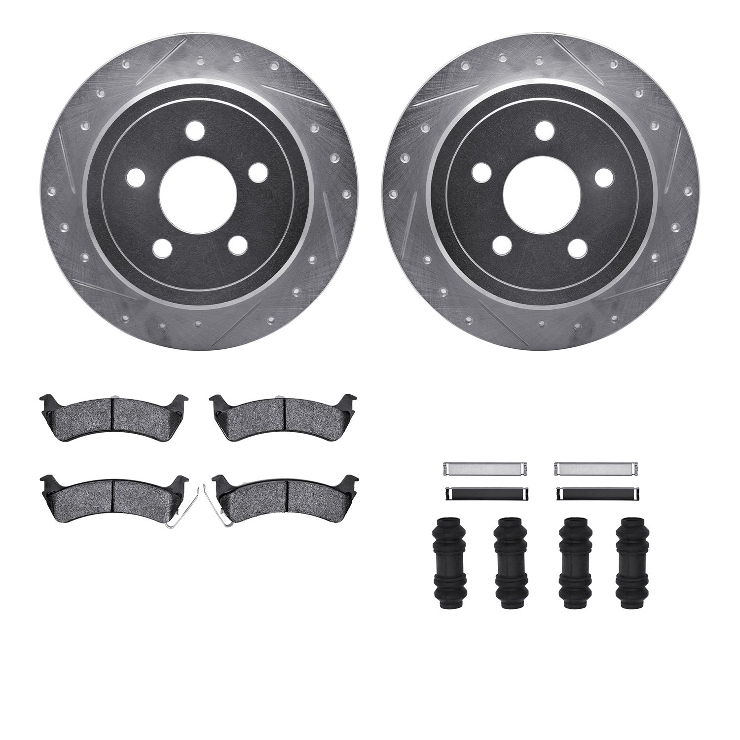 7512-99336 Drilled/Slotted Brake Rotors w/5000 Advanced Brake Pads Kit & Hardware [Silver], 1995-2003 Ford/Lincoln/Mercury/Mazda