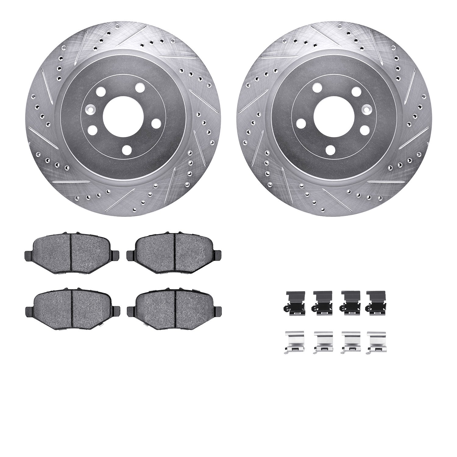 7512-99665 Drilled/Slotted Brake Rotors w/5000 Advanced Brake Pads Kit & Hardware [Silver], 2013-2019 Ford/Lincoln/Mercury/Mazda