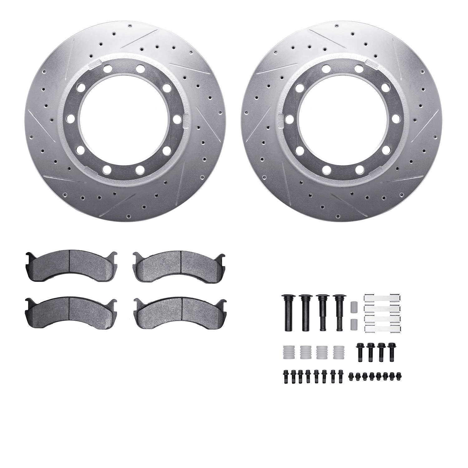 7512-99735 Drilled/Slotted Brake Rotors w/5000 Advanced Brake Pads Kit & Hardware [Silver], Fits Select Ford/Lincoln/Mercury/Maz