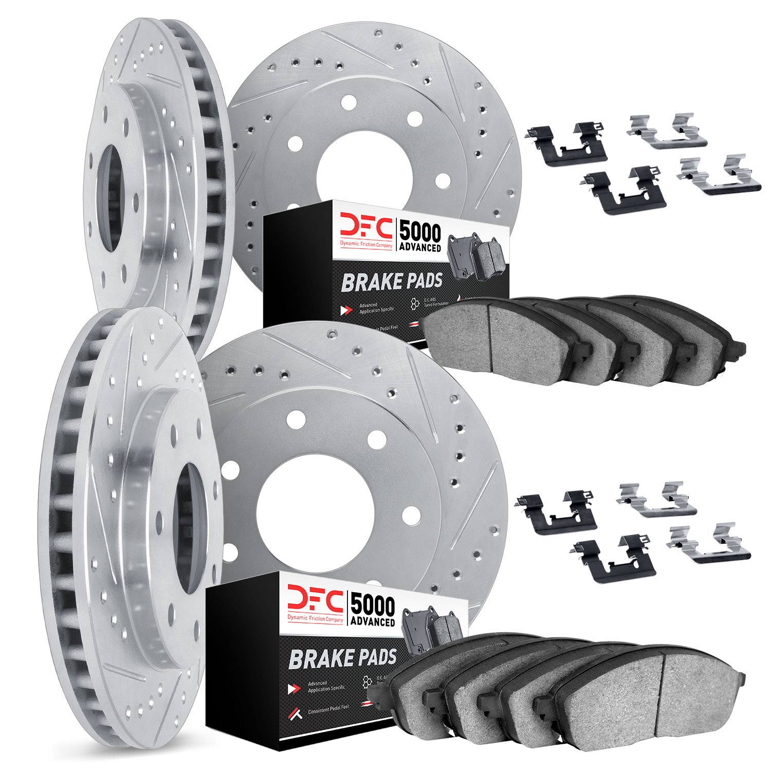 7514-54064 Drilled/Slotted Brake Rotors w/5000 Advanced Brake Pads Kit & Hardware [Silver], 2004-2008 Ford/Lincoln/Mercury/Mazda