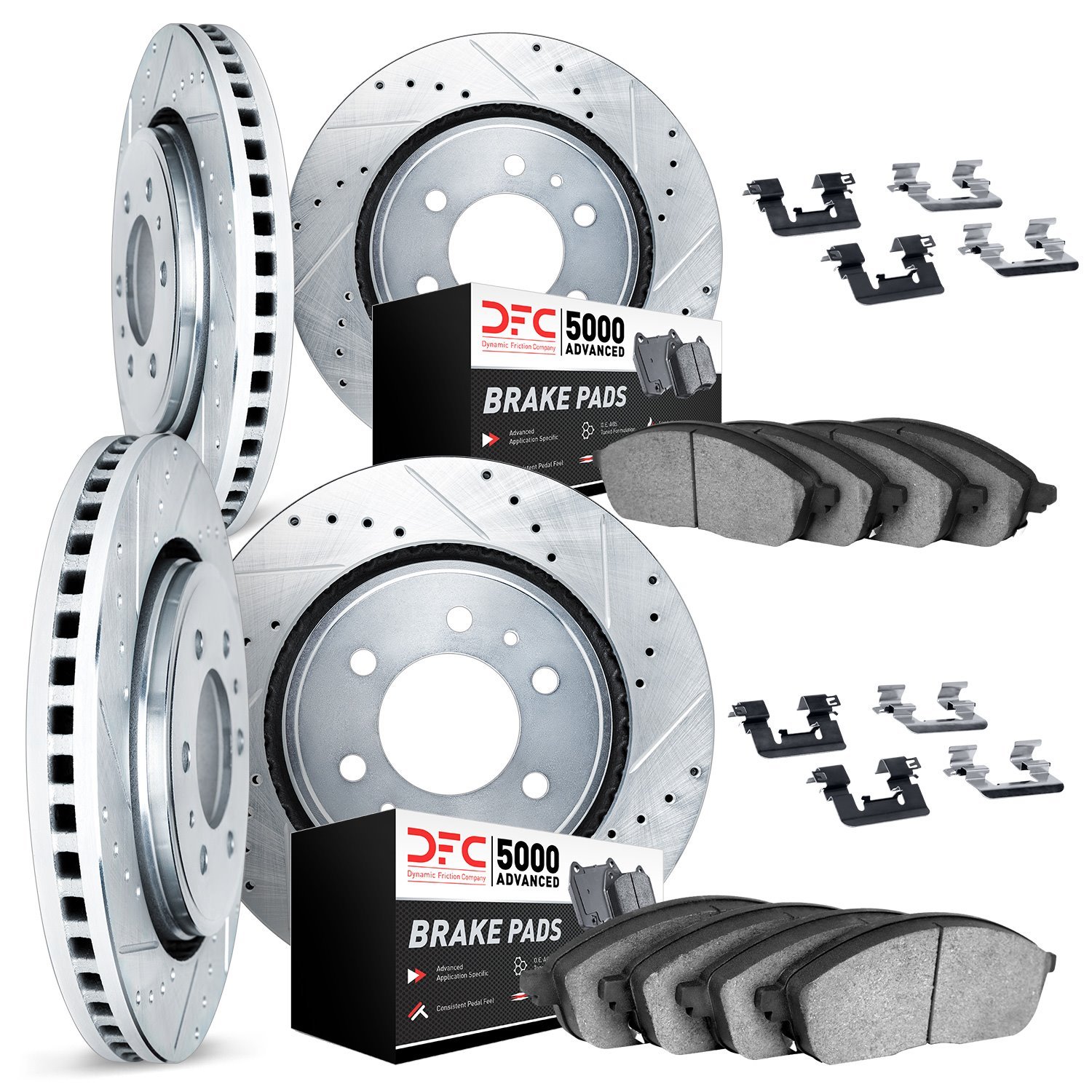 7514-54108 Drilled/Slotted Brake Rotors w/5000 Advanced Brake Pads Kit & Hardware [Silver], 2012-2020 Ford/Lincoln/Mercury/Mazda