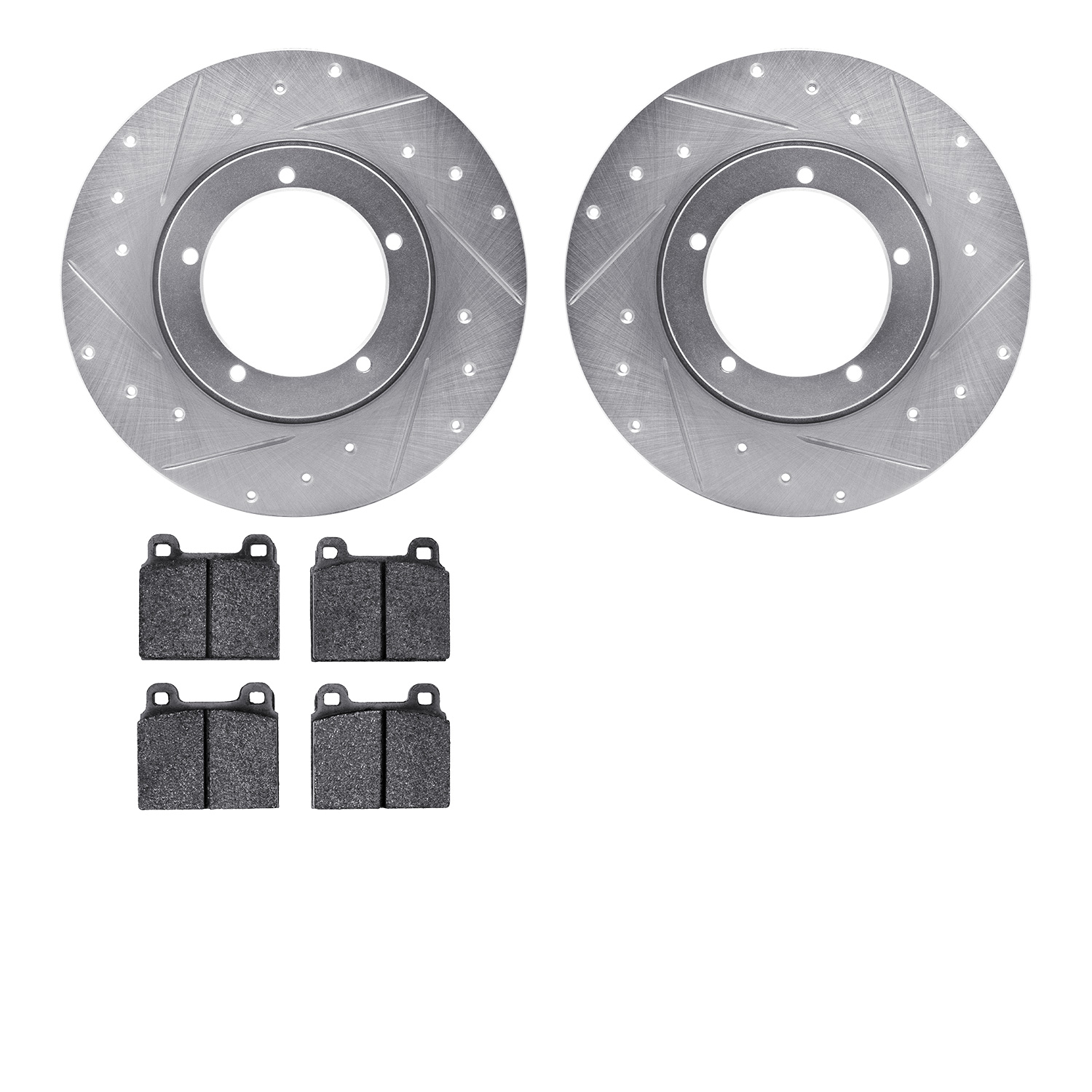 7602-02001 Drilled/Slotted Brake Rotors w/5000 Euro Ceramic Brake Pads Kit [Silver], 1976-1976 Porsche, Position: Front