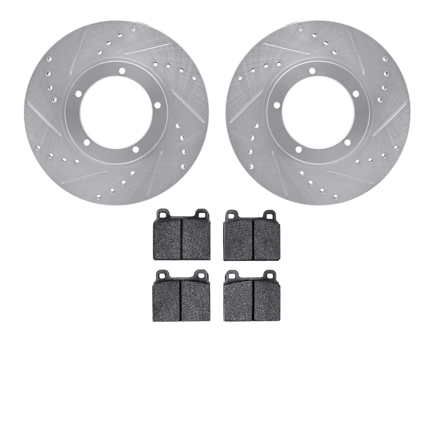 7602-02003 Drilled/Slotted Brake Rotors w/5000 Euro Ceramic Brake Pads Kit [Silver], 1975-1983 Porsche, Position: Front