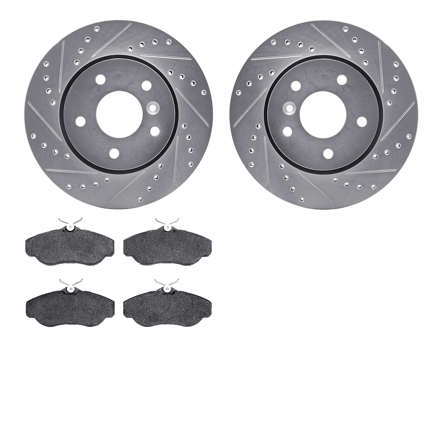7602-11000 Drilled/Slotted Brake Rotors w/5000 Euro Ceramic Brake Pads Kit [Silver], 1994-2002 Land Rover, Position: Front