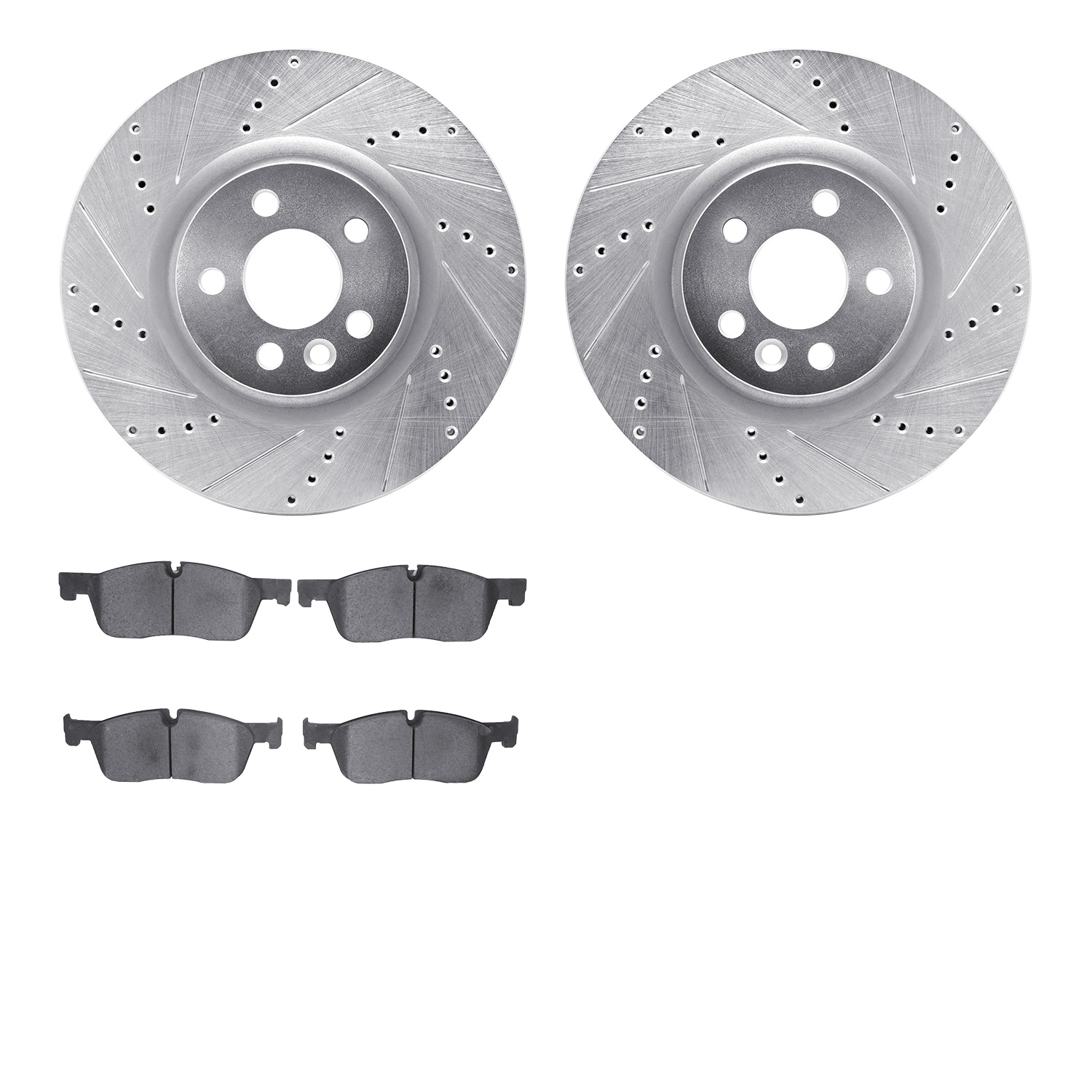 7602-11024 Drilled/Slotted Brake Rotors w/5000 Euro Ceramic Brake Pads Kit [Silver], 2015-2019 Multiple Makes/Models, Position: