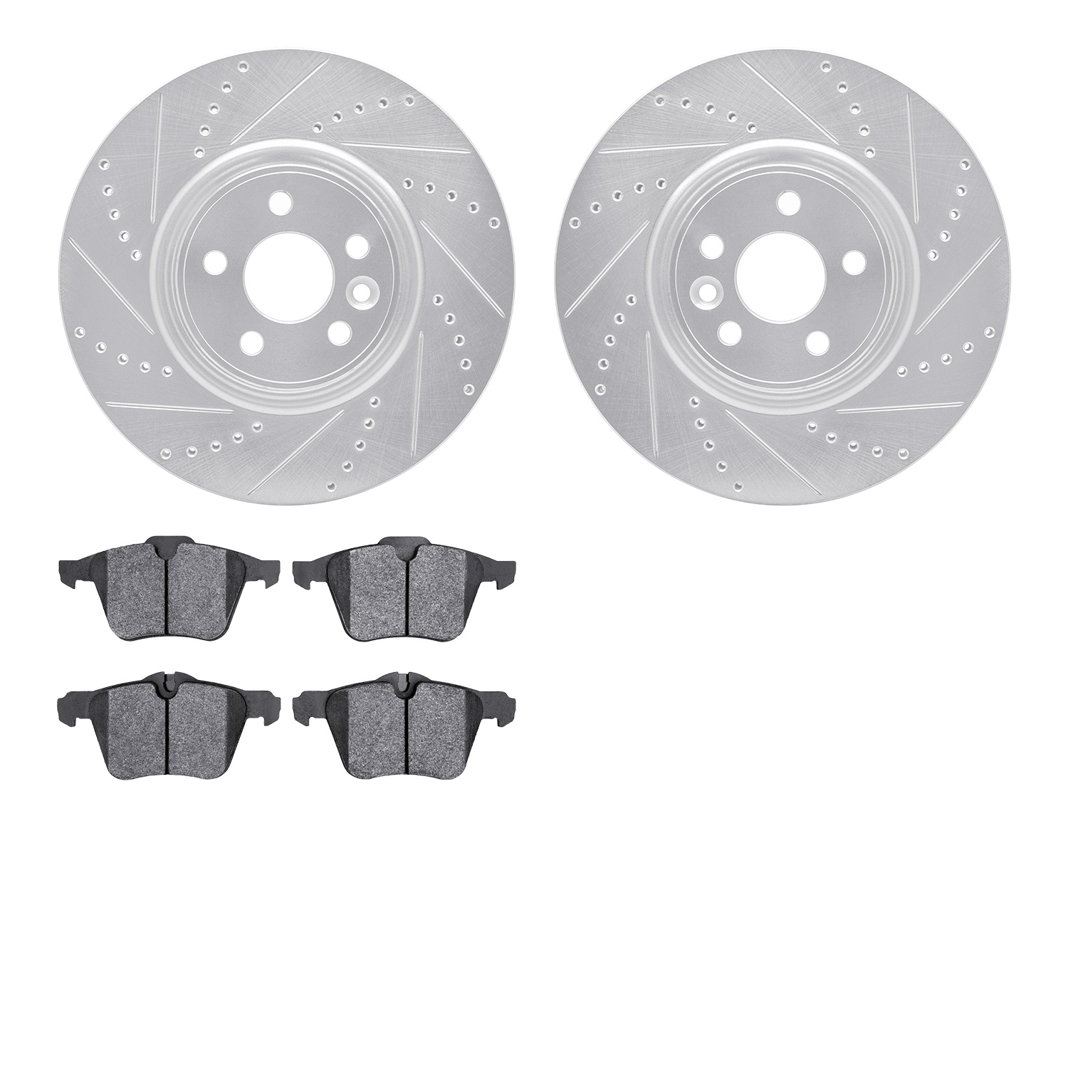 7602-27037 Drilled/Slotted Brake Rotors w/5000 Euro Ceramic Brake Pads Kit [Silver], 2007-2016 Volvo, Position: Front
