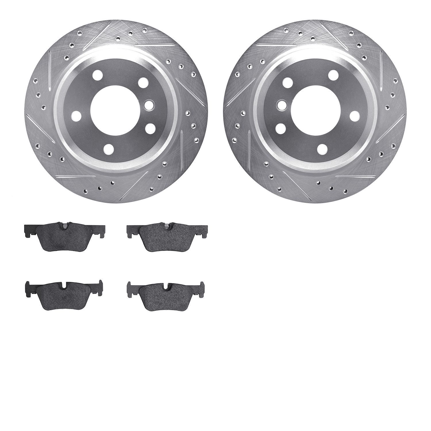 7602-31069 Drilled/Slotted Brake Rotors w/5000 Euro Ceramic Brake Pads Kit [Silver], 2013-2013 BMW, Position: Rear