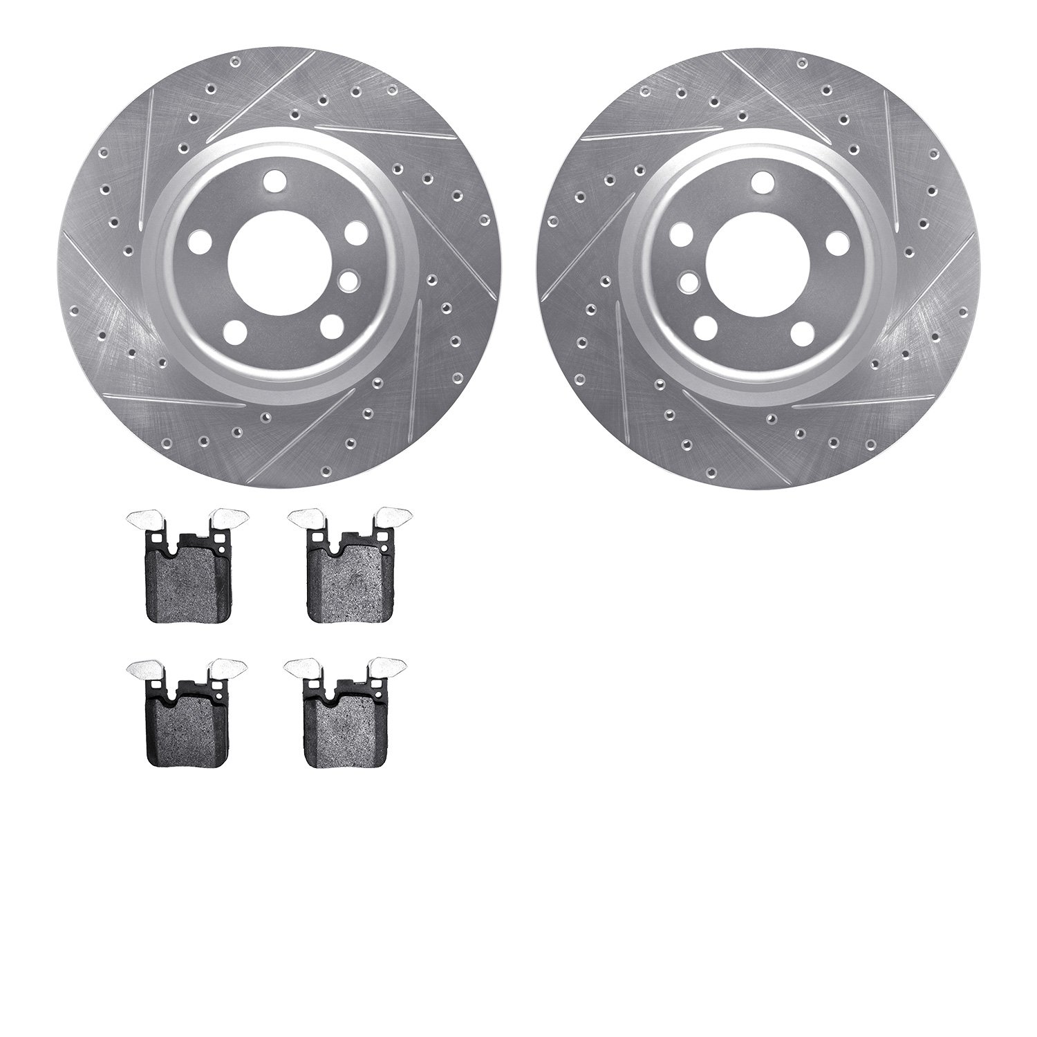 7602-31094 Drilled/Slotted Brake Rotors w/5000 Euro Ceramic Brake Pads Kit [Silver], 2012-2020 BMW, Position: Rear