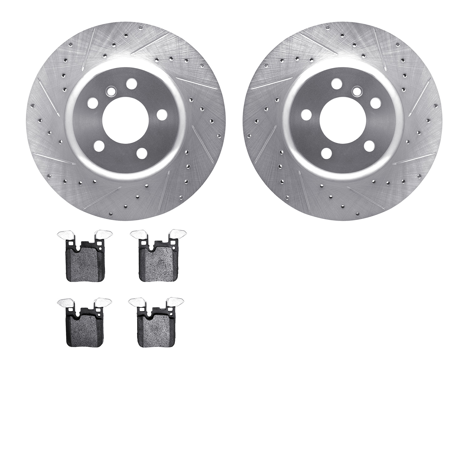 7602-31095 Drilled/Slotted Brake Rotors w/5000 Euro Ceramic Brake Pads Kit [Silver], 2013-2021 BMW, Position: Rear