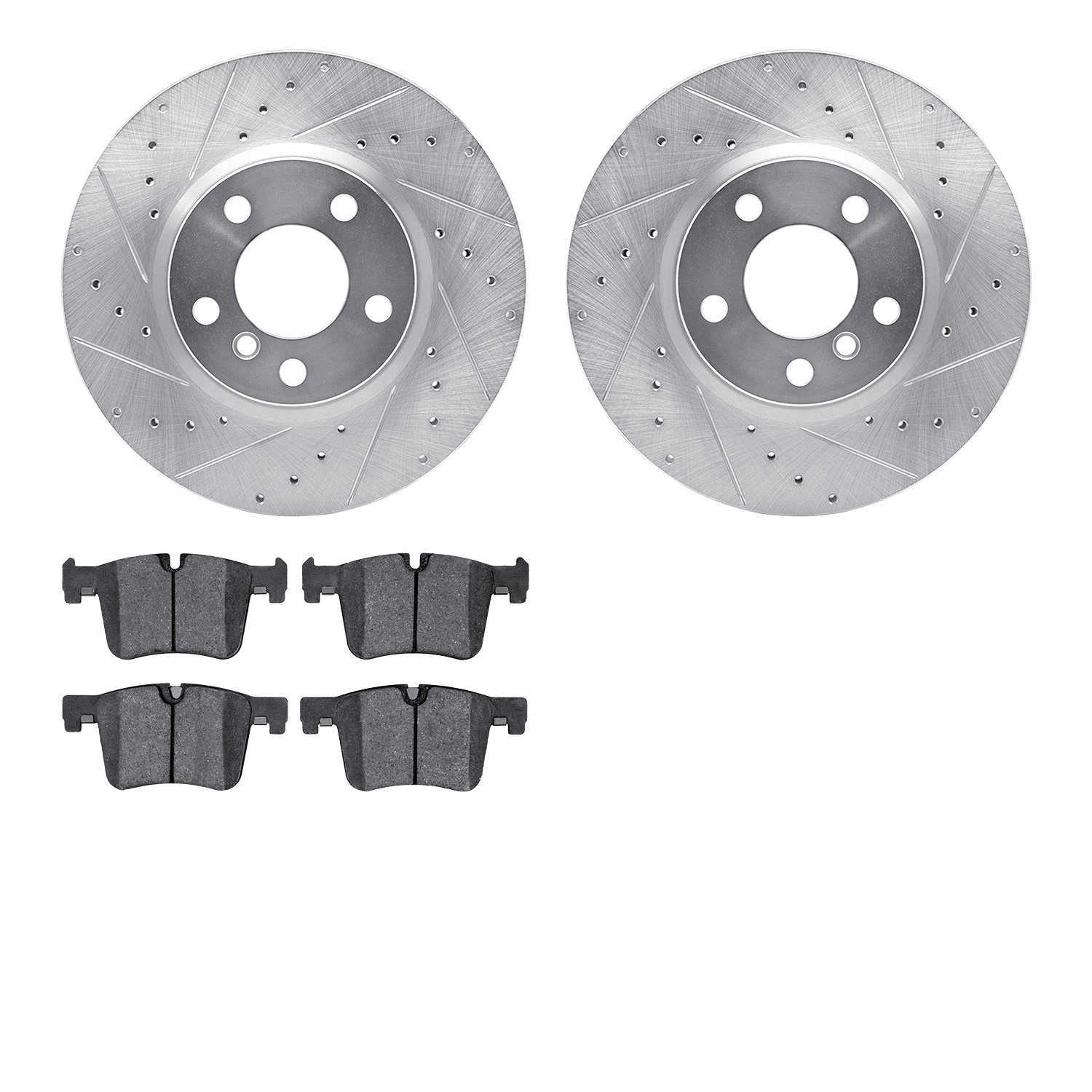 7602-31113 Drilled/Slotted Brake Rotors w/5000 Euro Ceramic Brake Pads Kit [Silver], 2011-2018 BMW, Position: Front