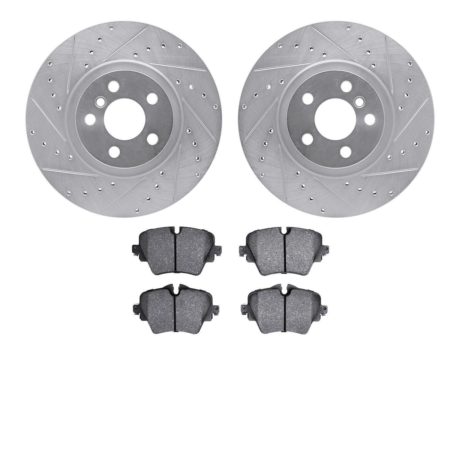 7602-31115 Drilled/Slotted Brake Rotors w/5000 Euro Ceramic Brake Pads Kit [Silver], Fits Select Multiple Makes/Models, Position