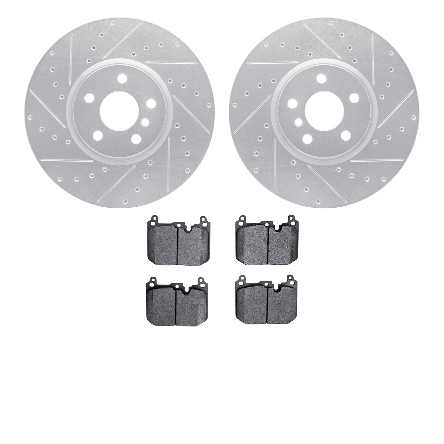 7602-32018 Drilled/Slotted Brake Rotors w/5000 Euro Ceramic Brake Pads Kit [Silver], 2015-2019 Mini, Position: Front